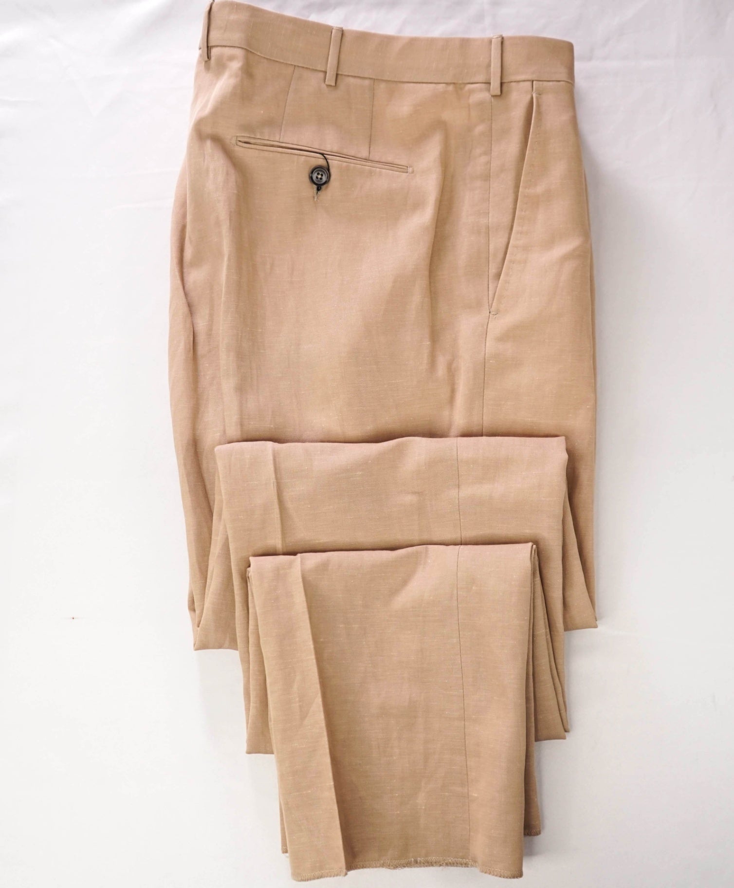 $870 ZEGNA - Solid Tan "TROFEO SUMMER" Wool/Linen Pants - 38W
