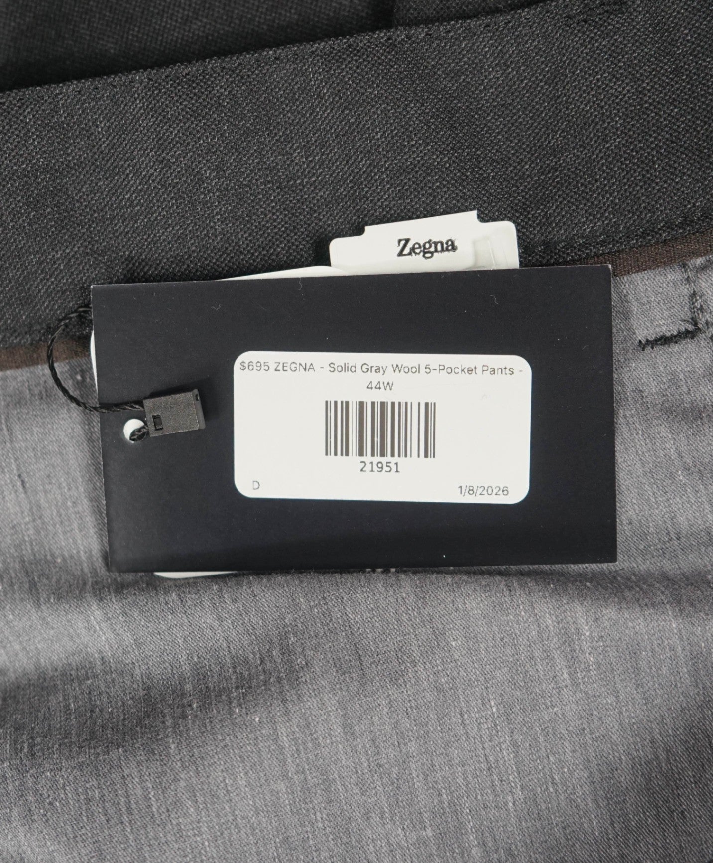 $695 ZEGNA - Solid Gray Wool 5-Pocket Pants - 44W