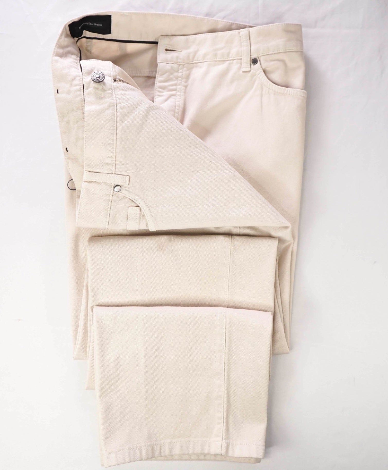 $795 ZEGNA - Solid Beige Denim Pants - 42W