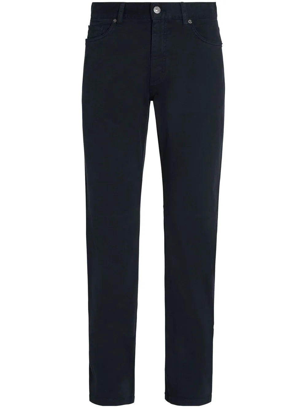 $690 ZEGNA - Navy Blue Cotton/Elastane 5-Pocket Chinos - 40W