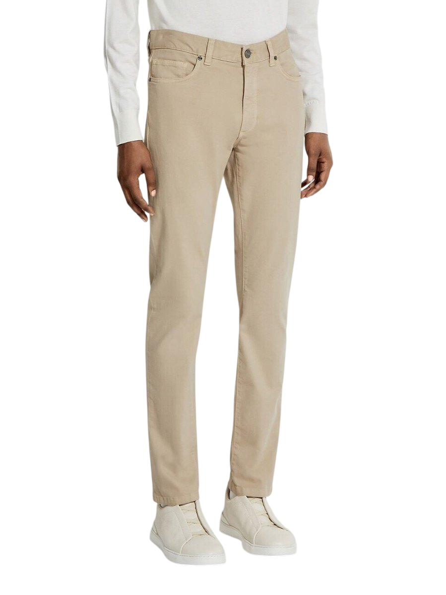 $795 ZEGNA - Solid Beige Denim Pants - 42W