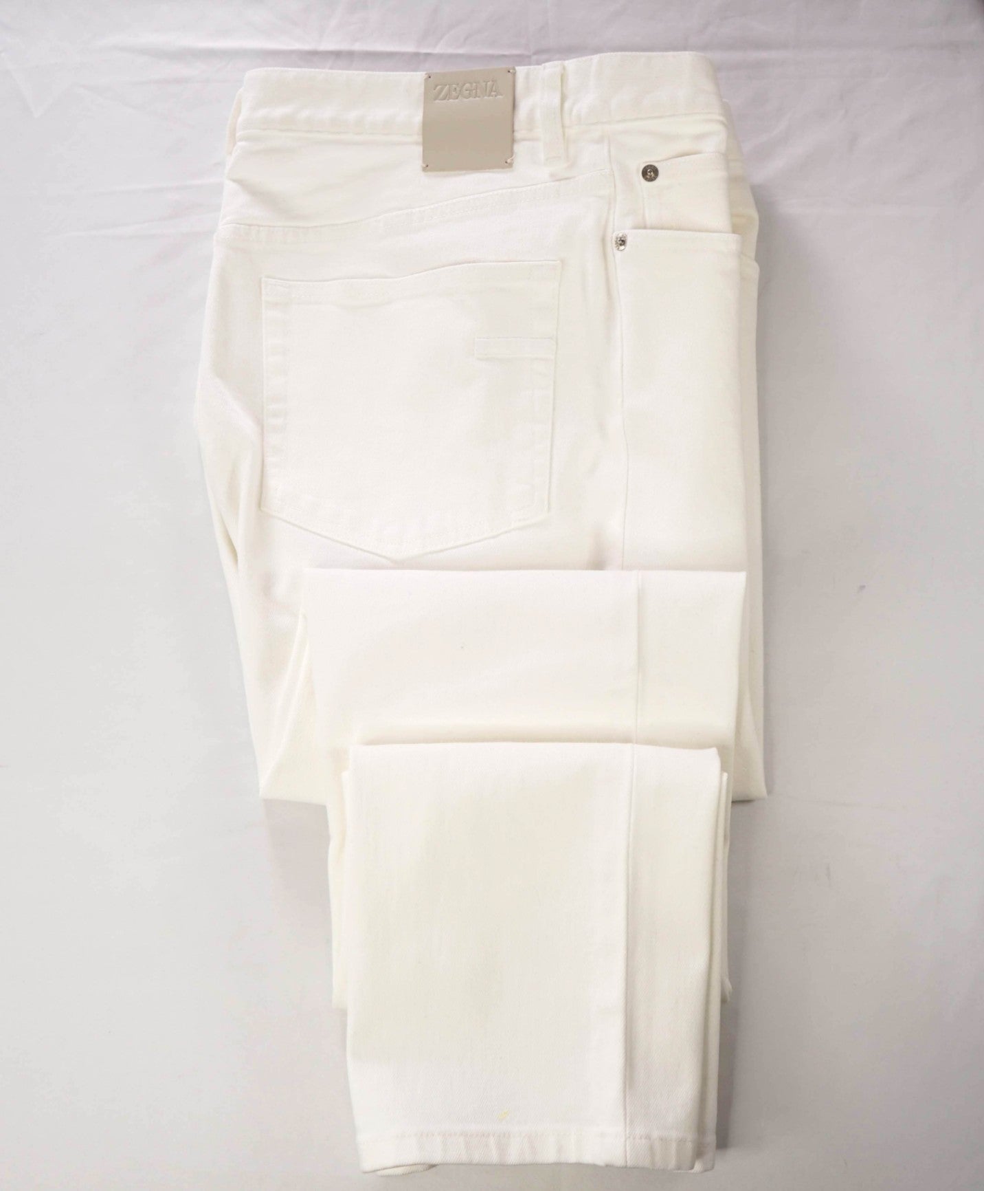 $385 ZEGNA - Solid White Slim Fit Denim Pants - 36W