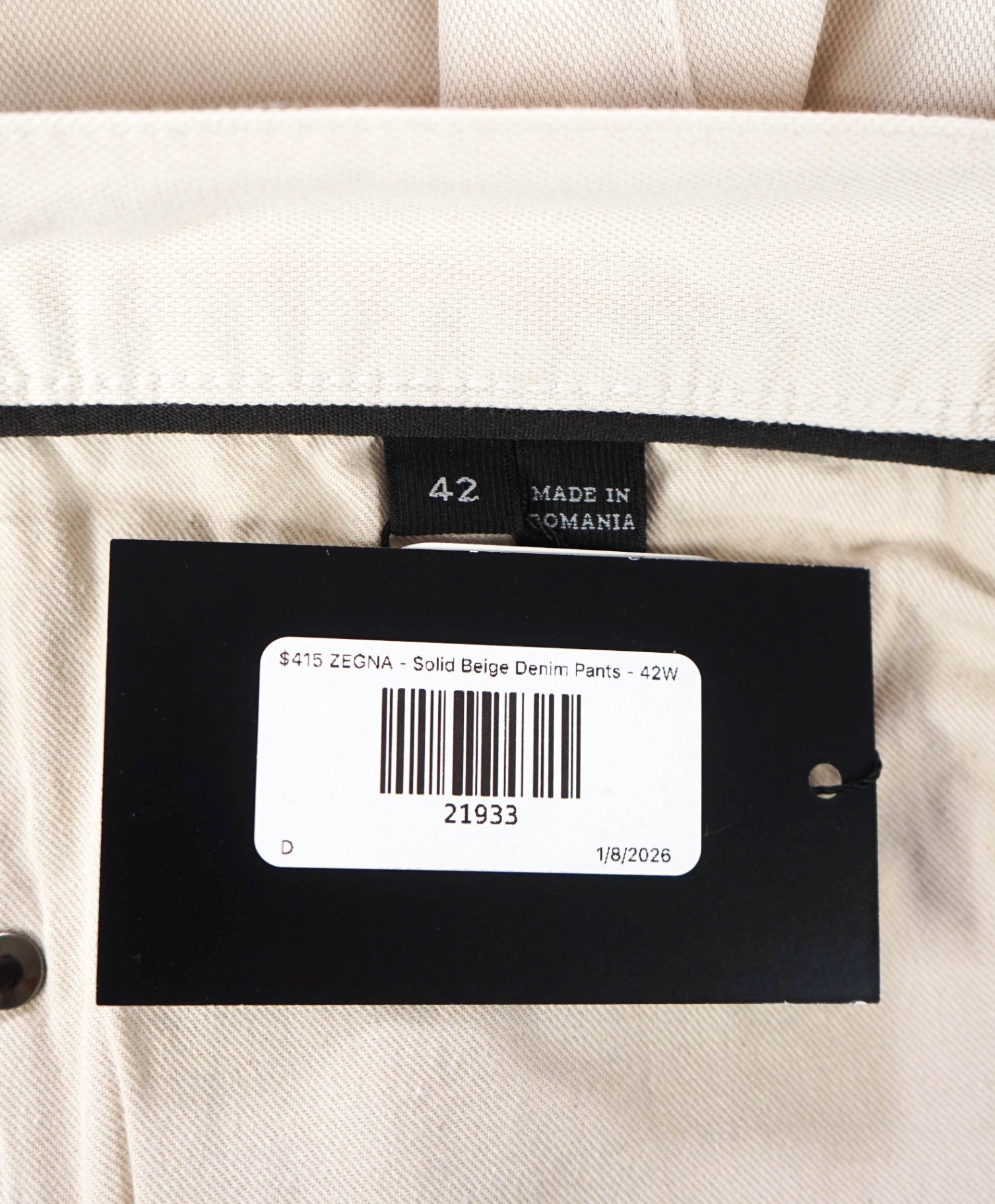 $795 ZEGNA - Solid Beige Denim Pants - 42W