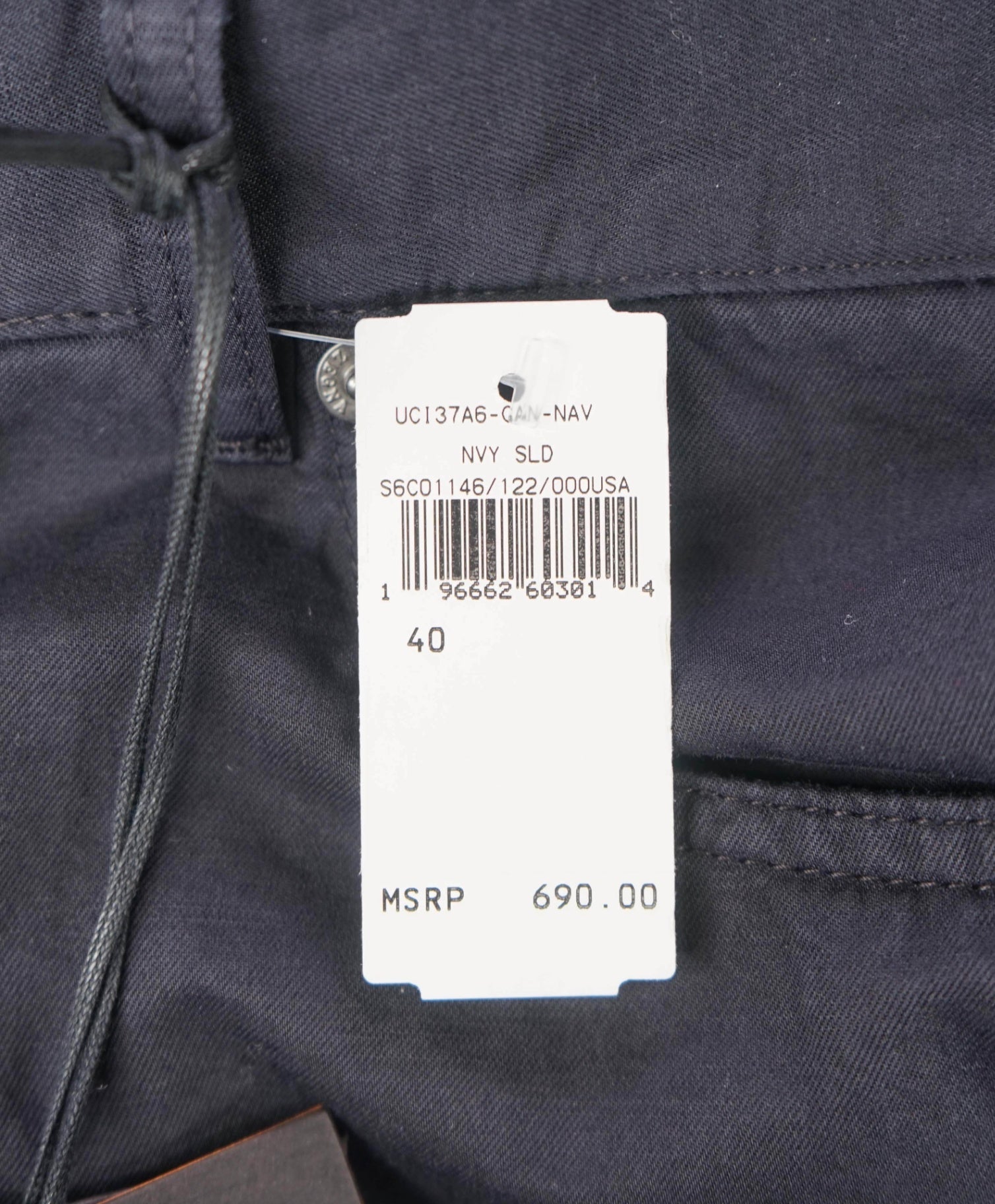 $690 ZEGNA - Navy Blue Cotton/Elastane 5-Pocket Chinos - 40W