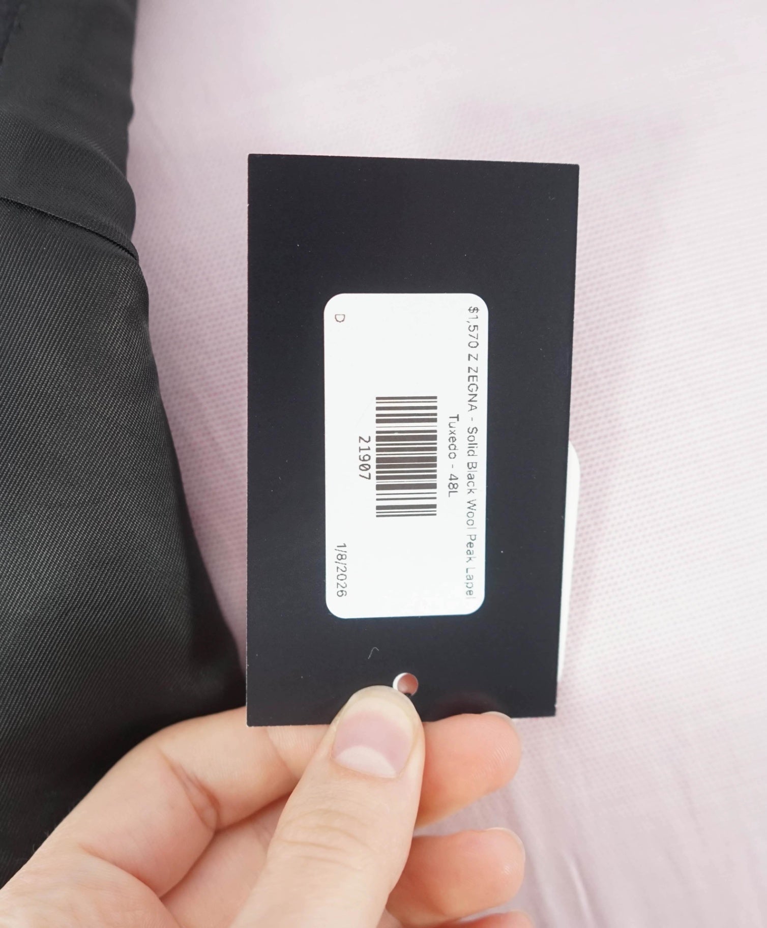 $1,570 Z ZEGNA - Solid Black Wool Peak Lapel Tuxedo - 48L