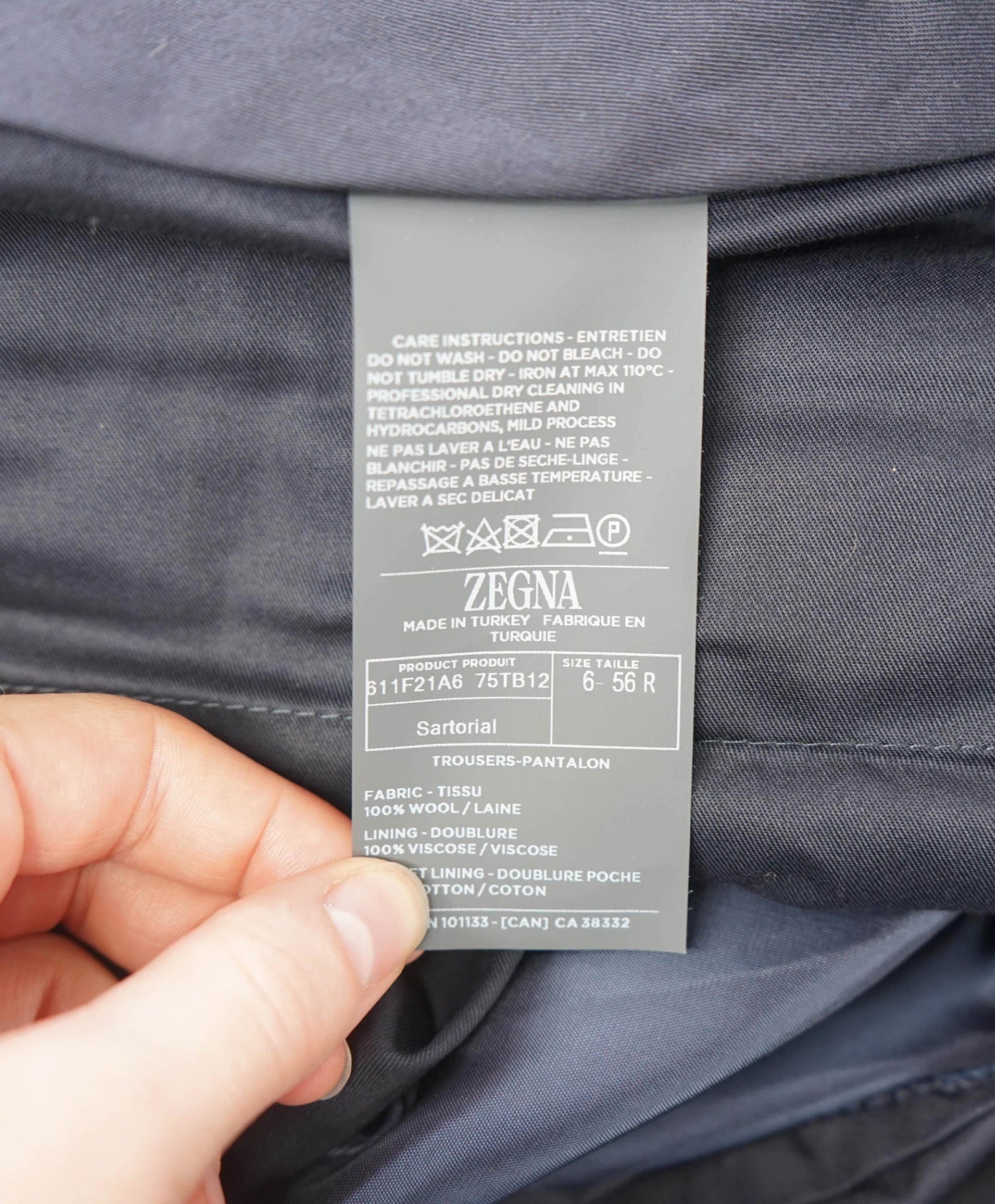 $795 ZEGNA - Solid Blue TROFEO Wool Dress Pants - 39W