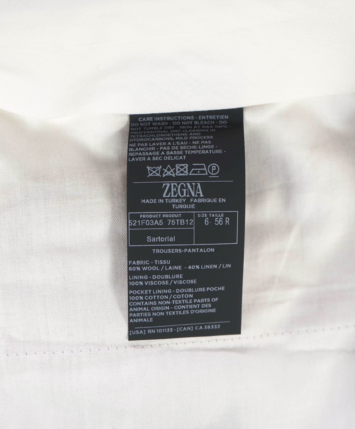 $870 ZEGNA - Solid Tan "TROFEO SUMMER" Wool/Linen Pants - 38W