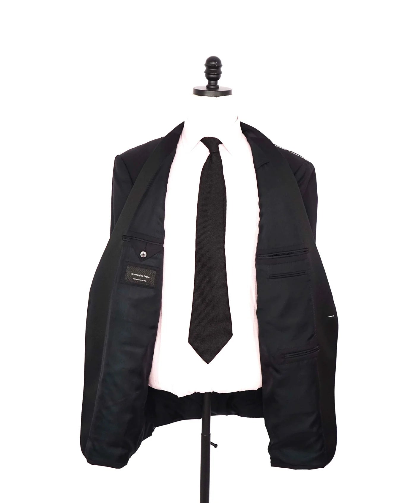 $3,995 ZEGNA - "MICROSPHERE" Black Wool Peak Lapel Tuxedo - 46S