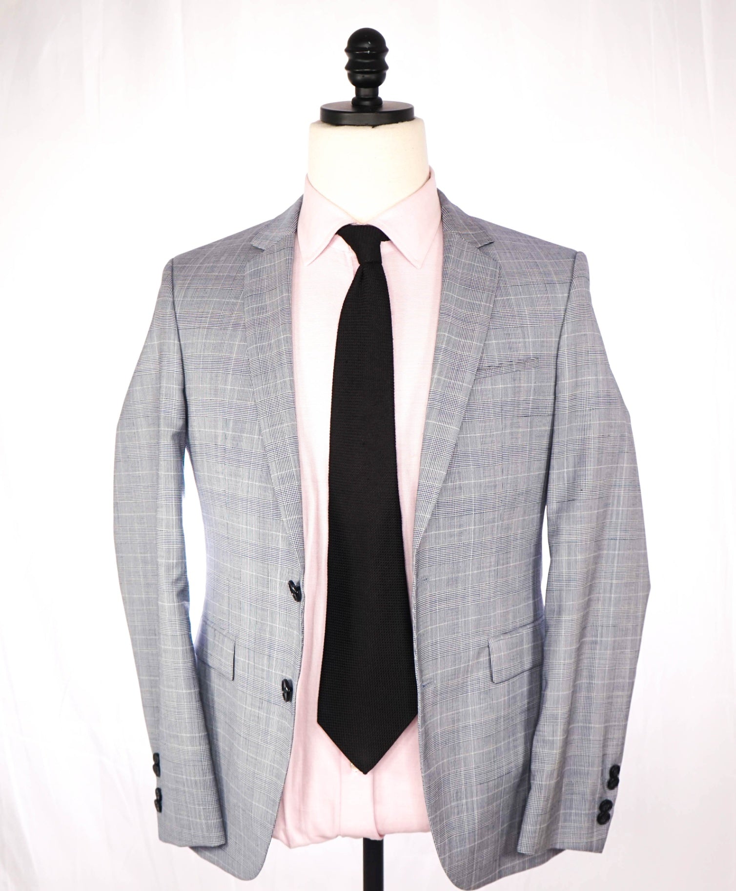 $900 HUGO BOSS - Blue Houndstooth Plaid Wool Suit - 34R