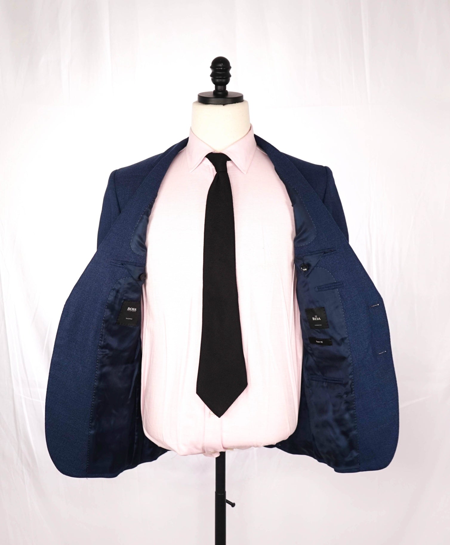 $795 BOSS - REDA Textured Blue Super 110's Wool Blazer - 36R