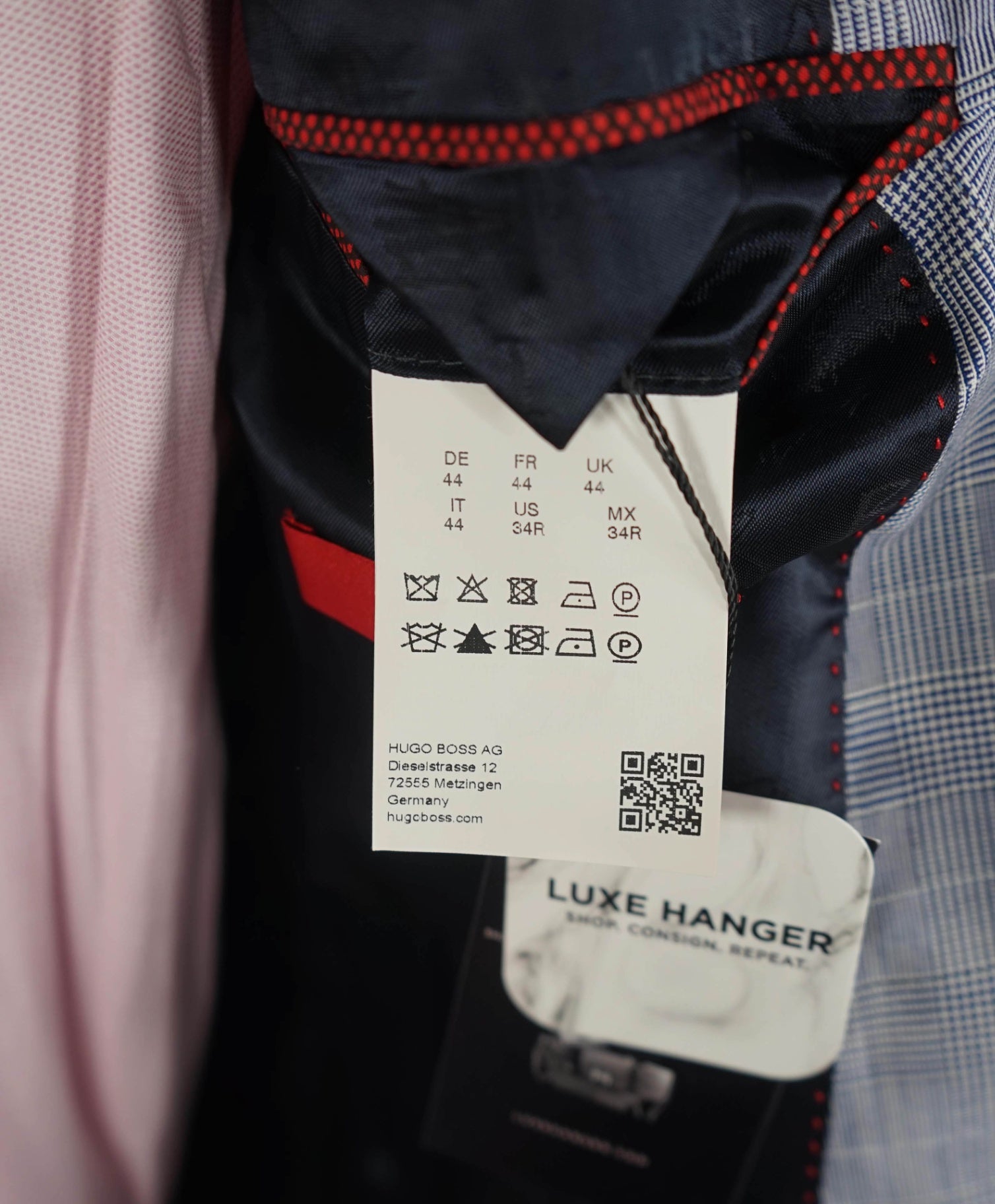 $900 HUGO BOSS - Blue Houndstooth Plaid Wool Suit - 34R