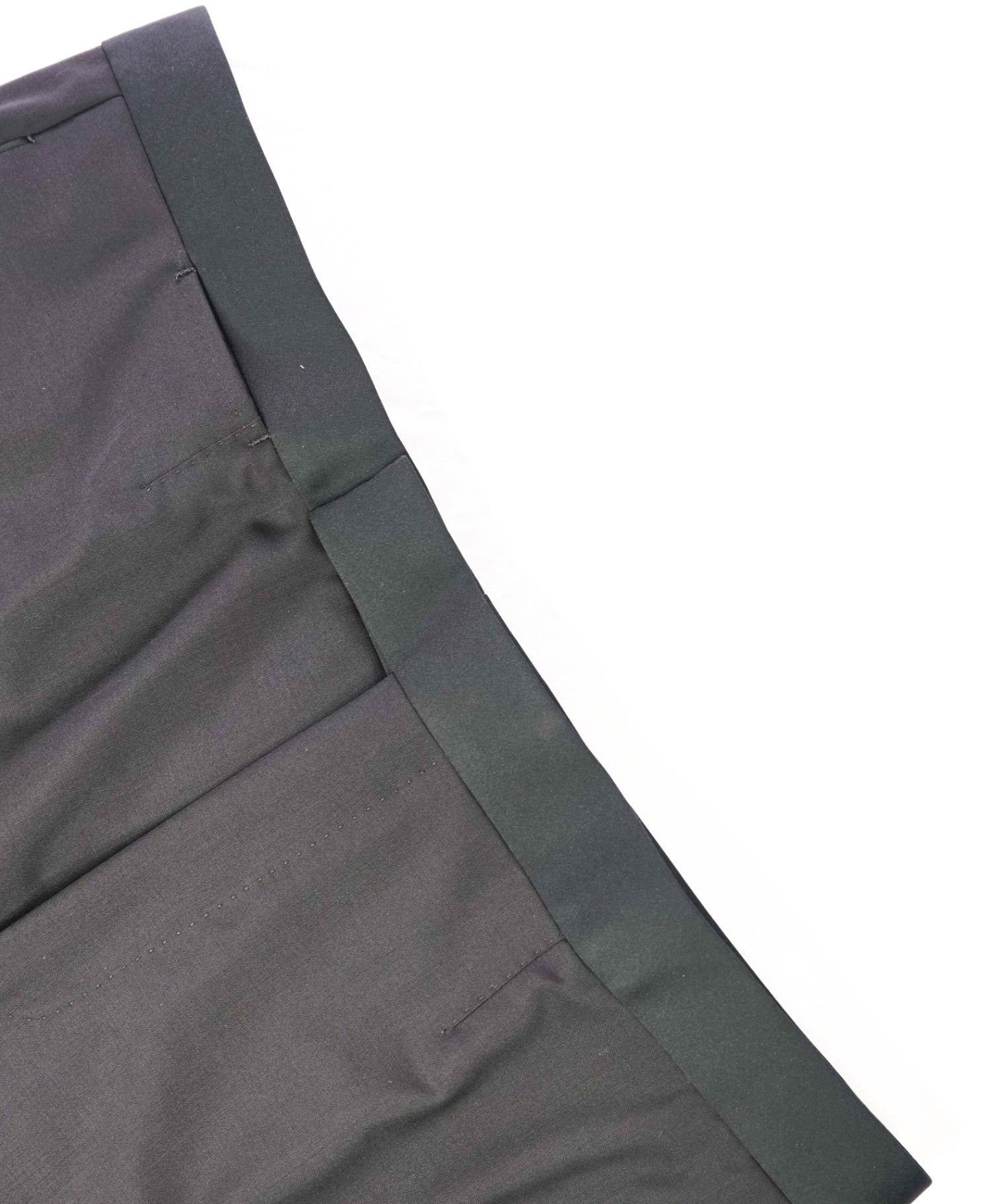 $890 ZEGNA - Black Wool/Mohair Modern Stripeless Tuxedo Pants - 38W