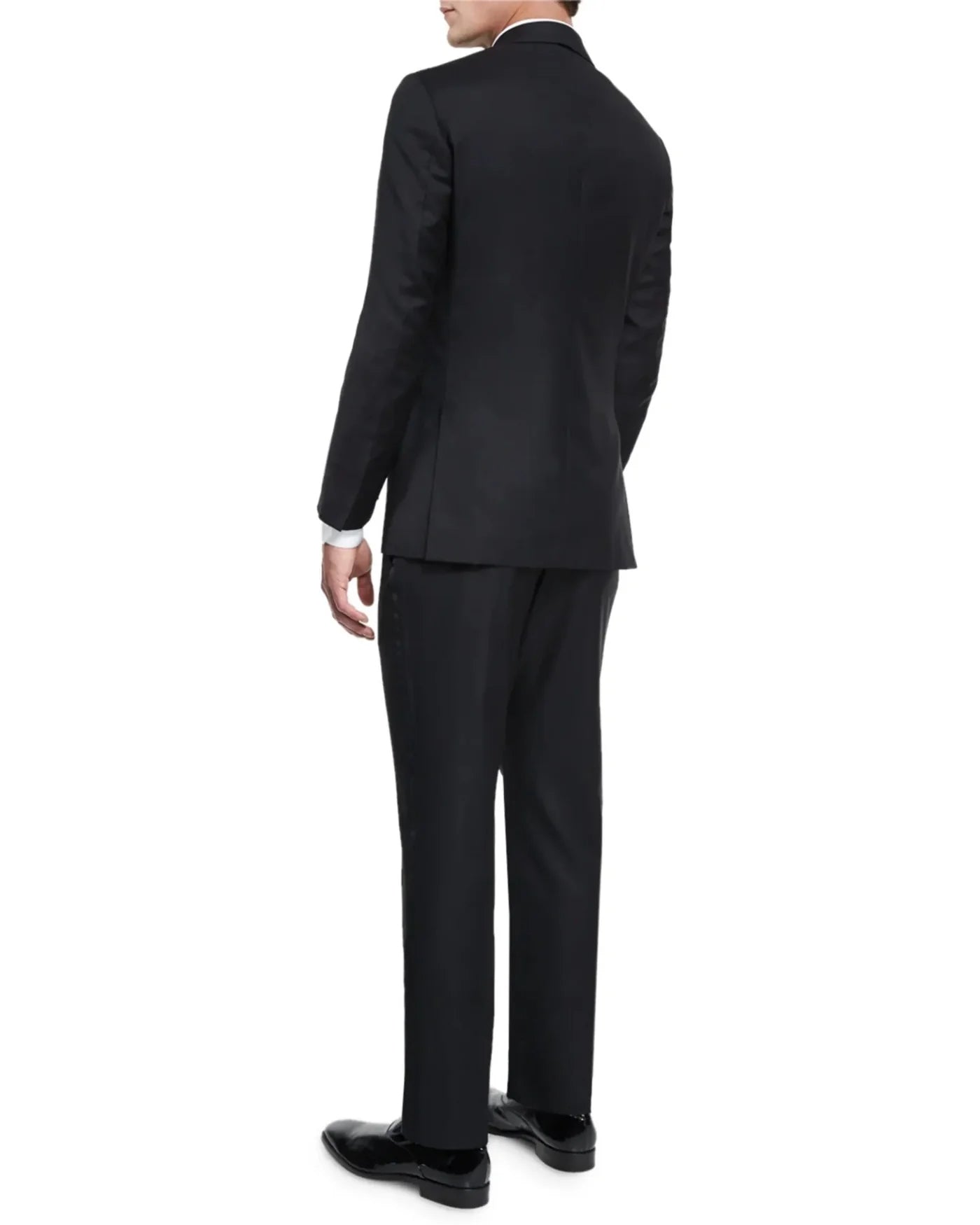 $4,595 ISAIA - "AQUASPIDER" Solid Black Wool Peak Lapel Tuxedo - 44L
