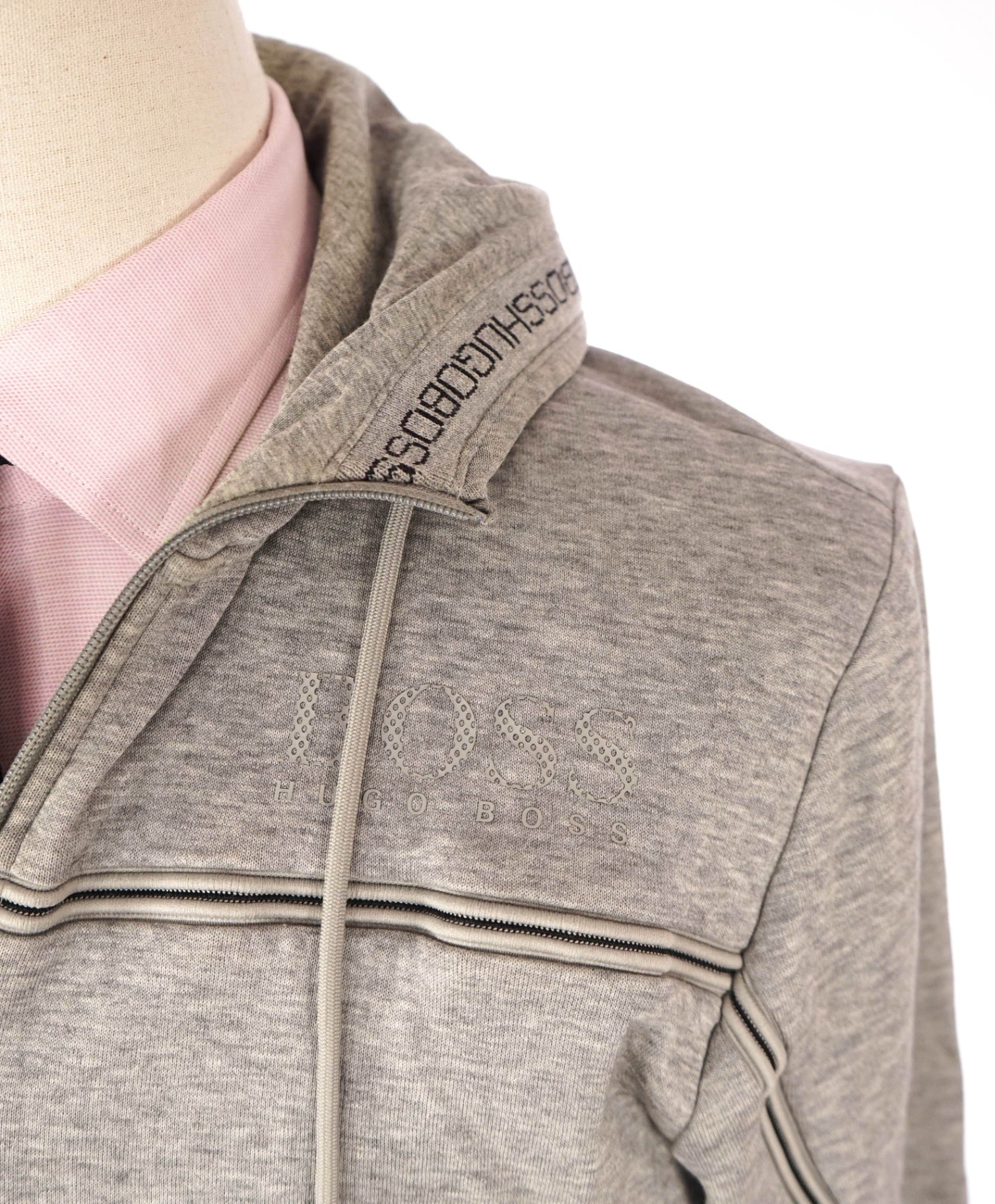$215 Hugo BOSS - Light Gray Zip-up Hoodie - M
