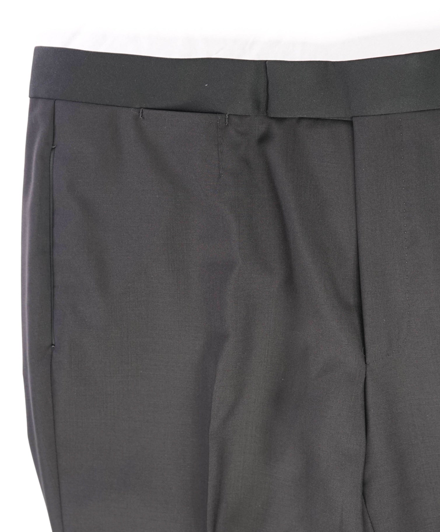 $890 ZEGNA - Black Wool/Mohair Modern Stripeless Tuxedo Pants - 38W