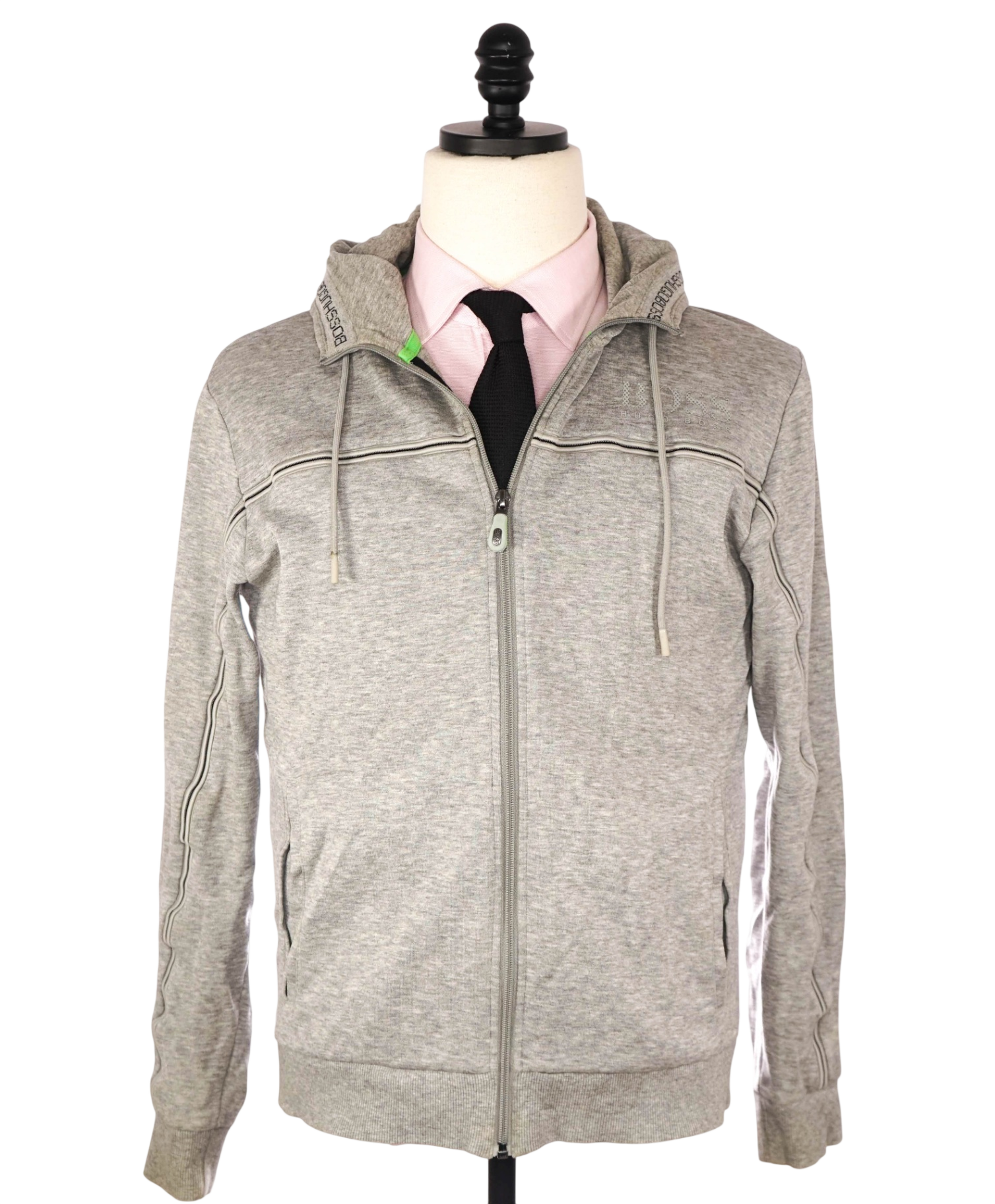 $215 Hugo BOSS - Light Gray Zip-up Hoodie - M