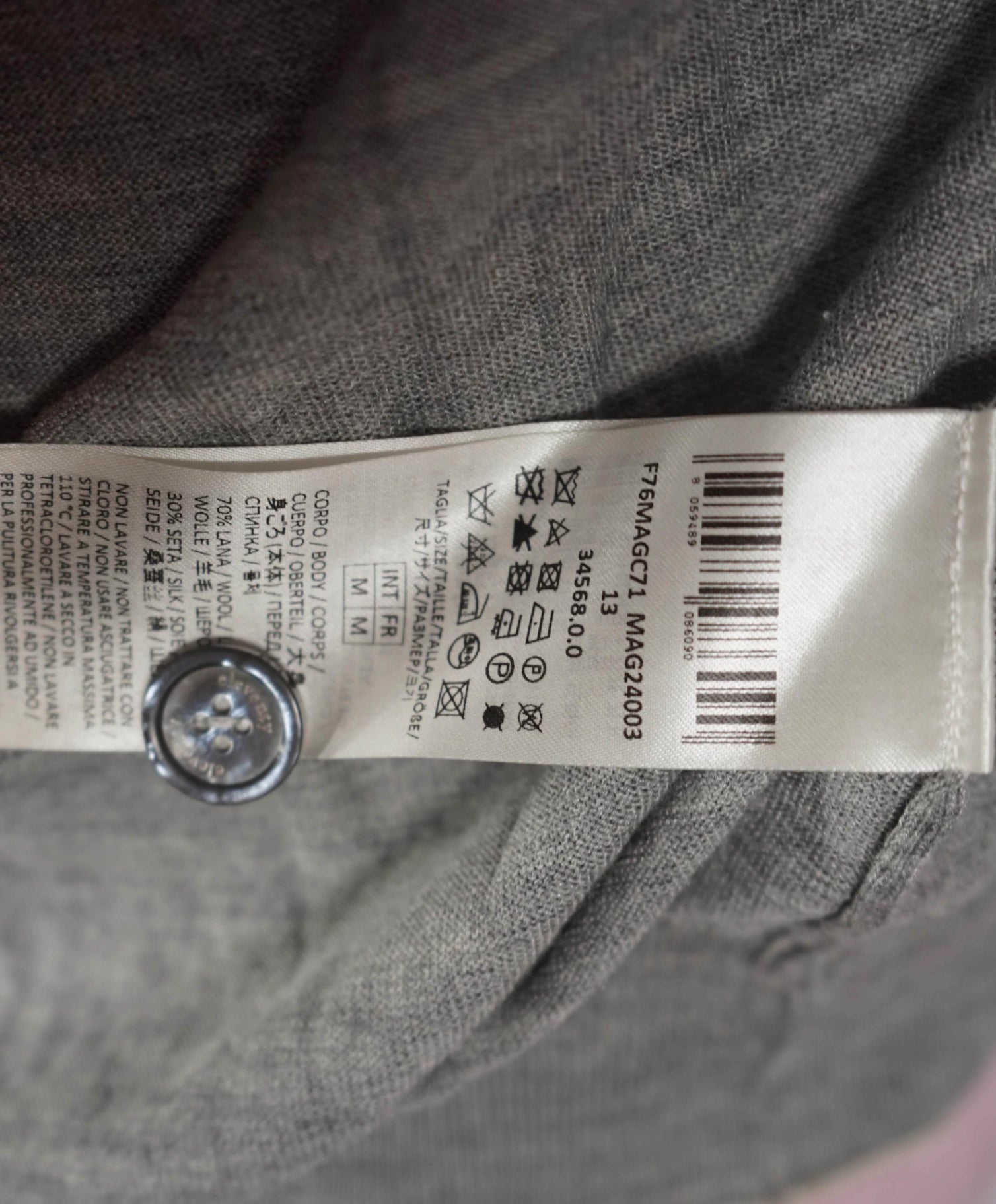 $540 ELEVENTY - Light Gray Wool/Silk Cardigan - M