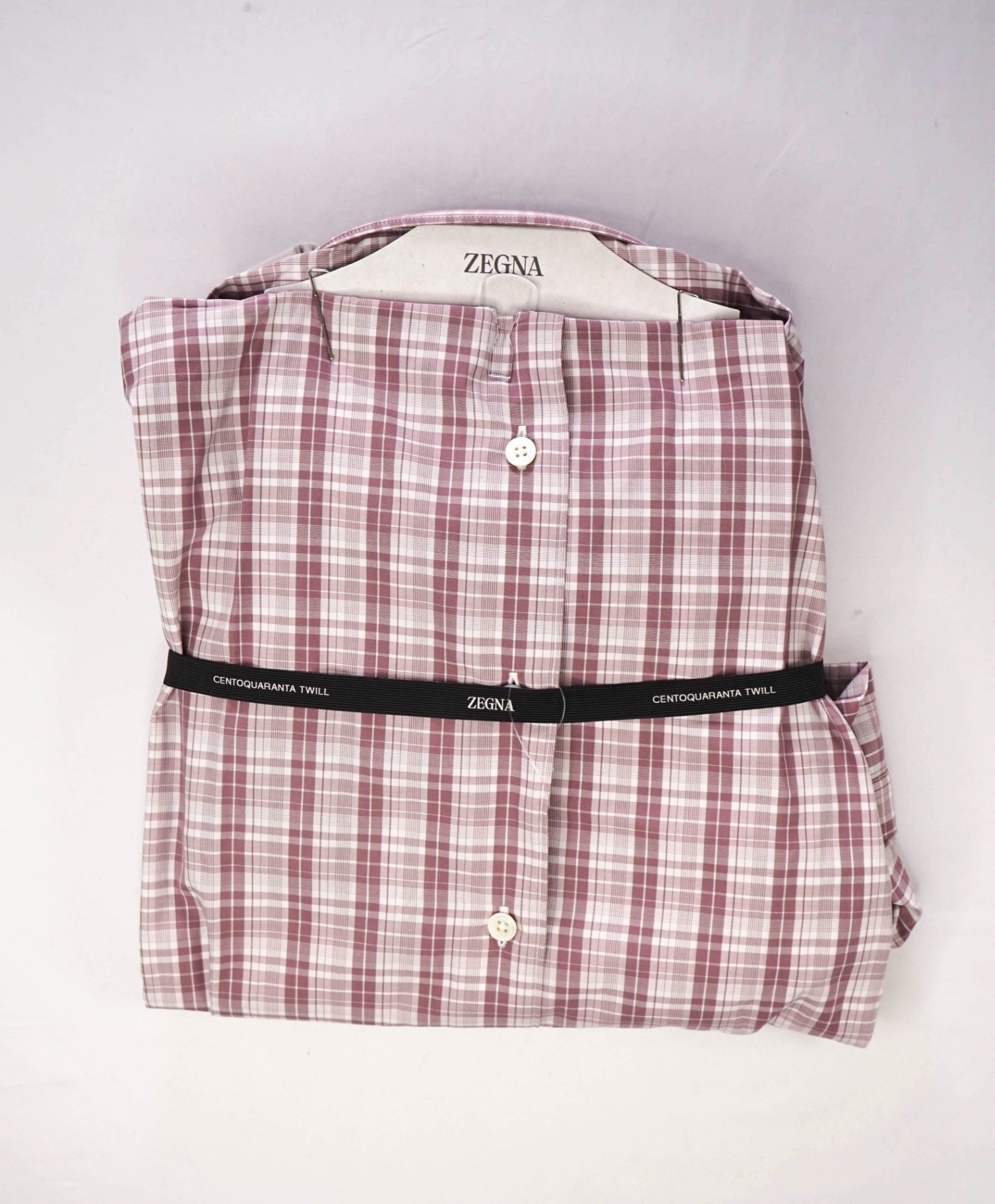 $595 ZEGNA - Pink Plaid "CENTOQUARANTA TWILL" Cotton Shirt - XL