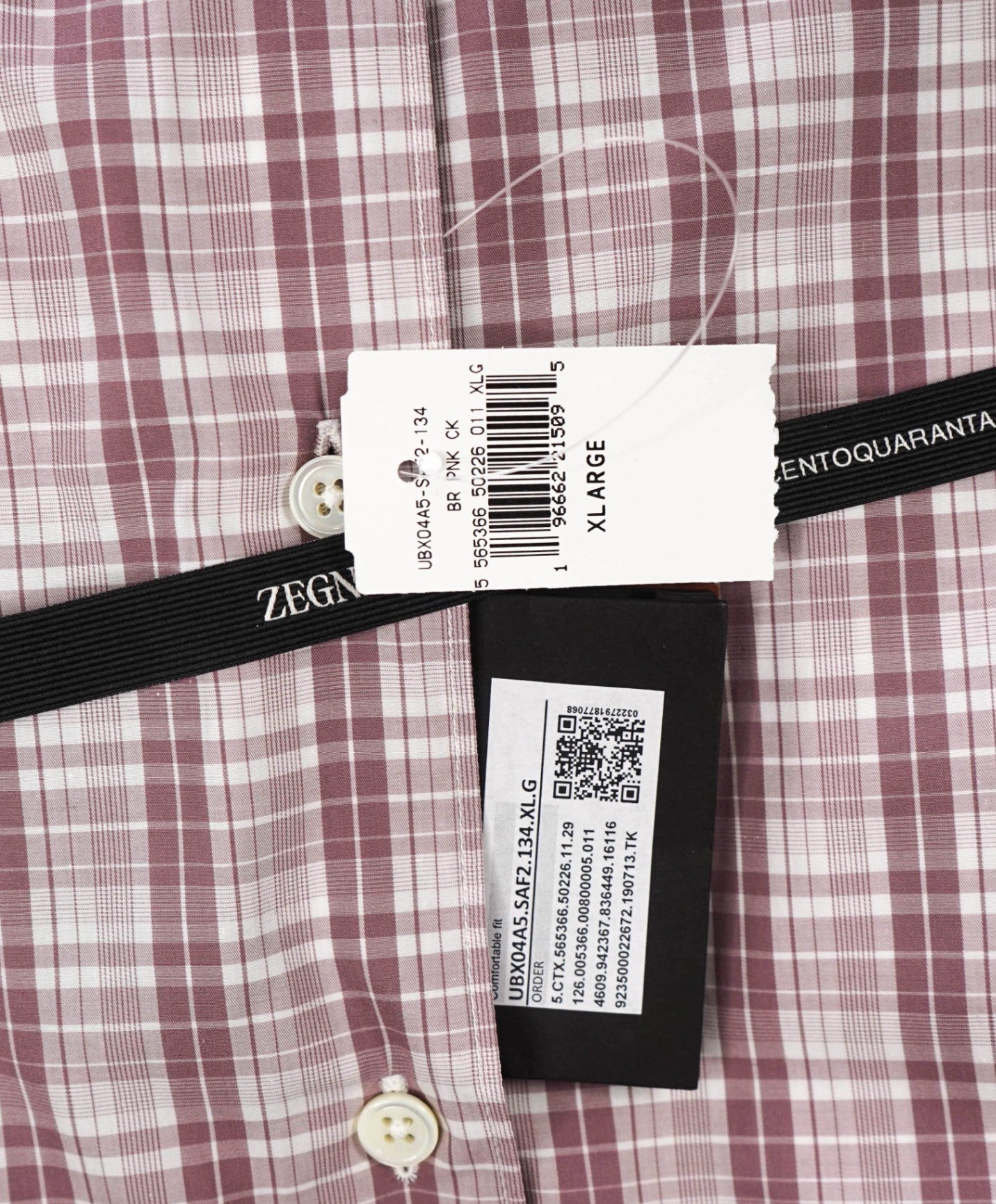 $595 ZEGNA - Pink Plaid "CENTOQUARANTA TWILL" Cotton Shirt - XL