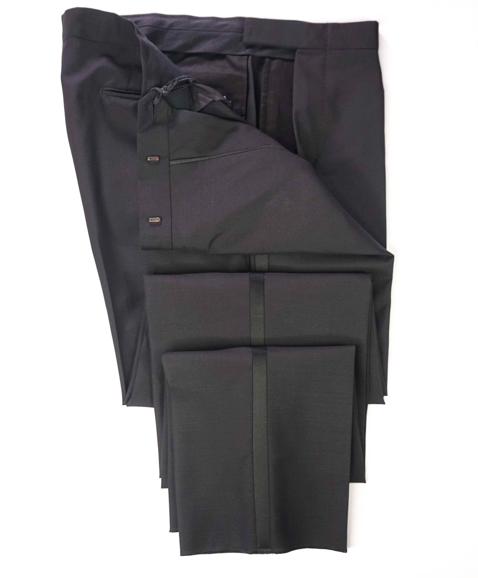 $890 ZEGNA - Black Wool/Mohair Tuxedo Pants - 38W
