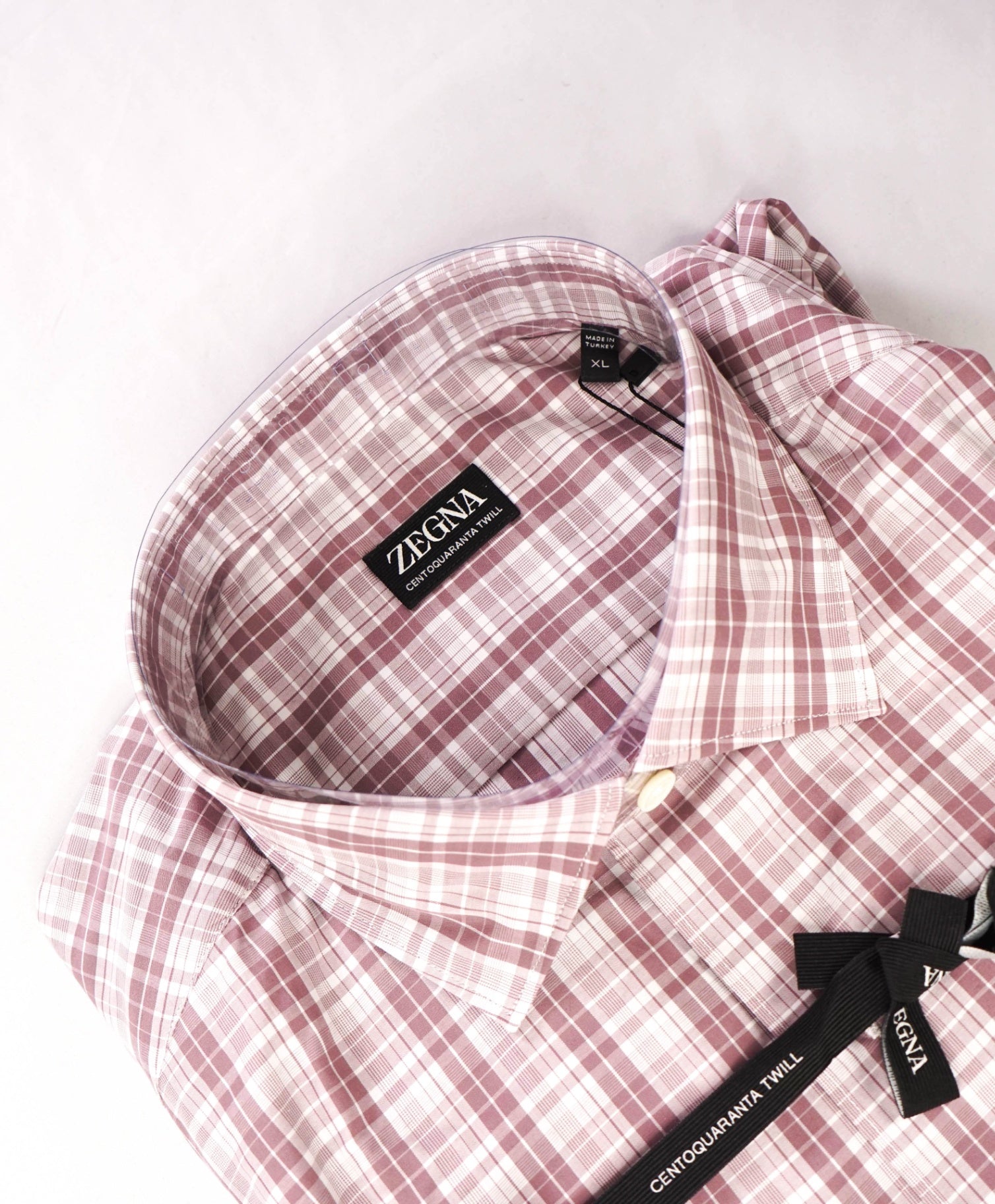 $595 ZEGNA - Pink Plaid "CENTOQUARANTA TWILL" Cotton Shirt - XL