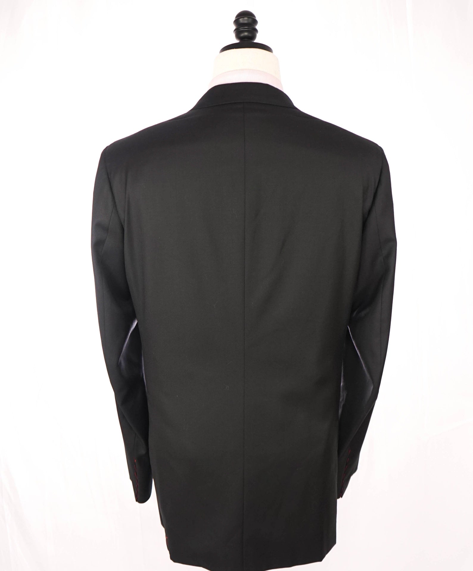 $4,595 ISAIA - "AQUASPIDER" Solid Black Wool Peak Lapel Tuxedo - 44L