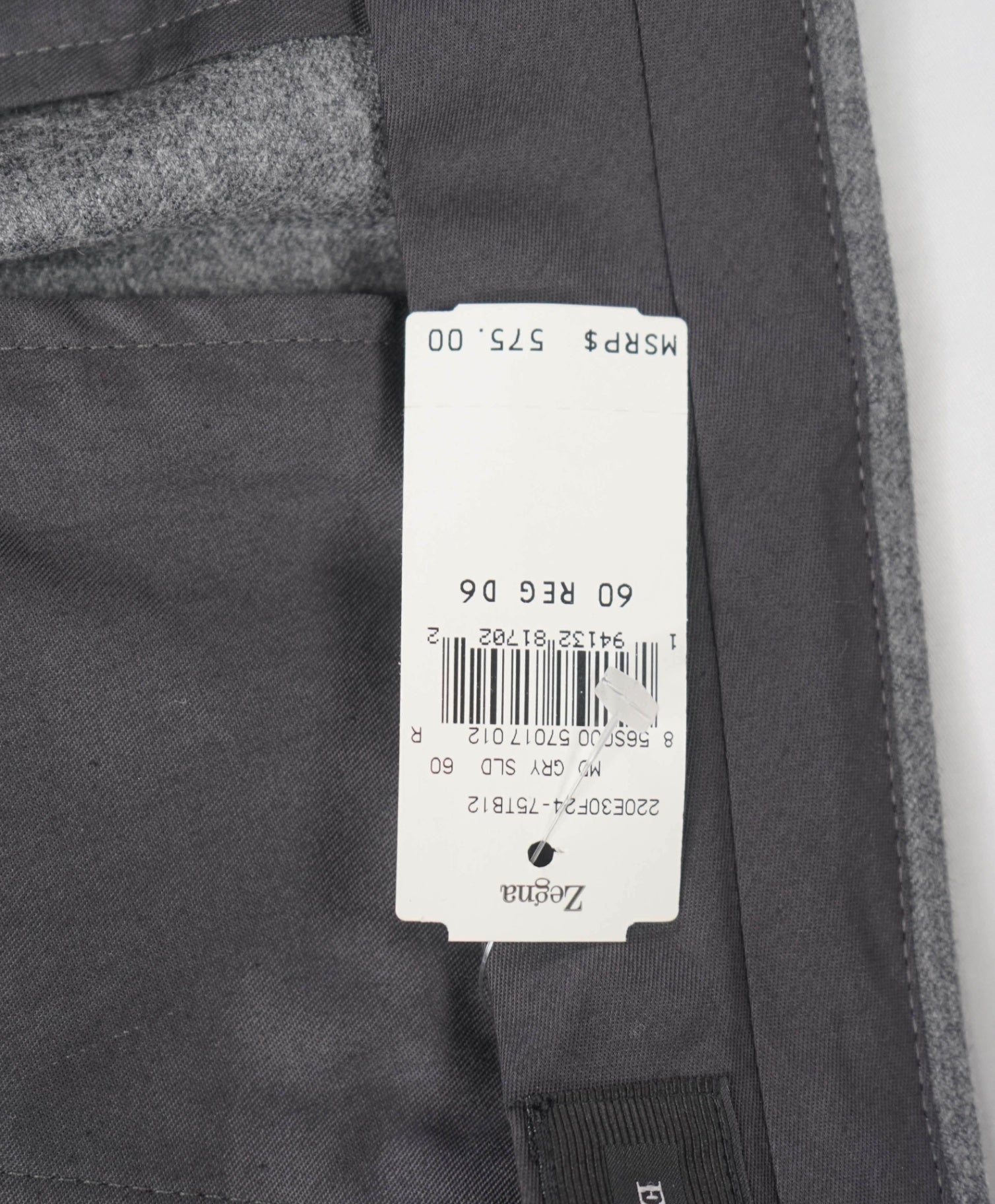 $575 ZEGNA - Solid Gray Flannel Wool Slim Fit Pants - 40W