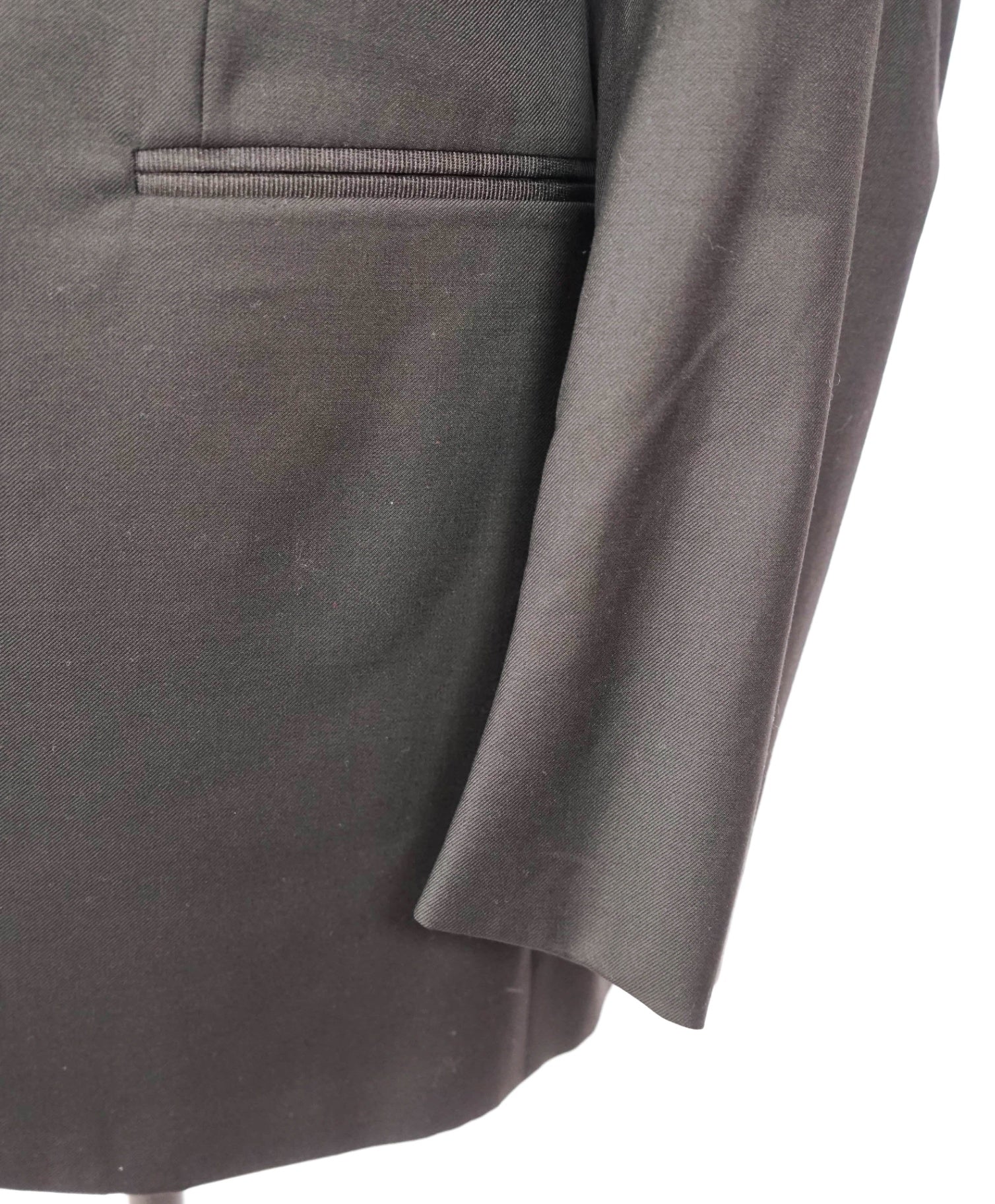 $4,595 ISAIA - "AQUASPIDER" Solid Black Wool Peak Lapel Tuxedo - 44L