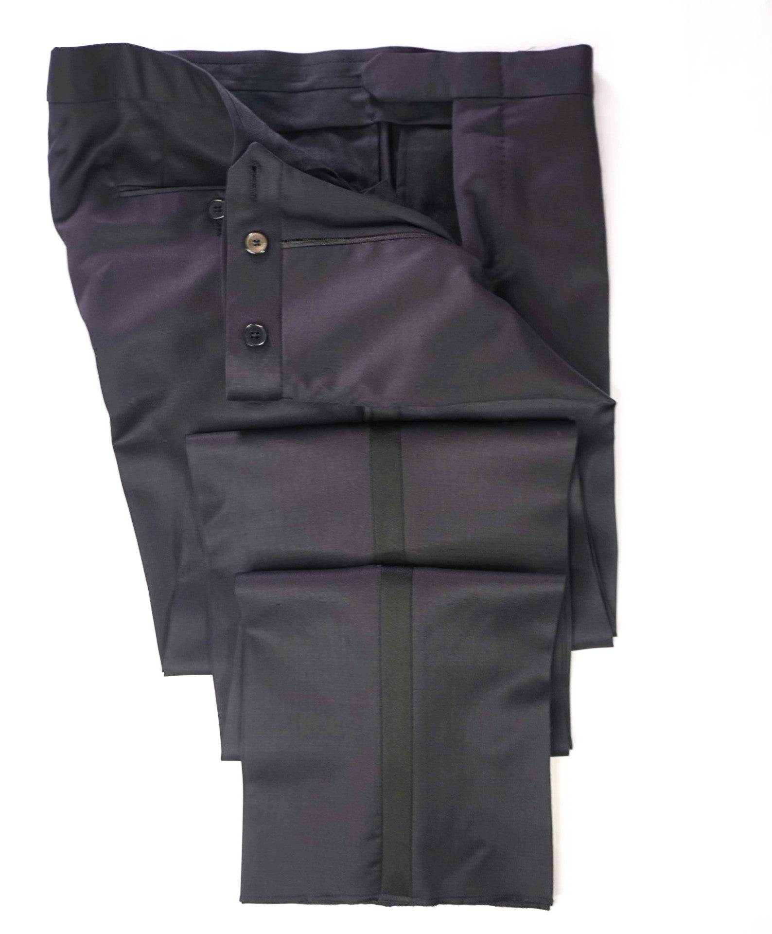 $870 ZEGNA - Black Wool Tuxedo Pants - 36W