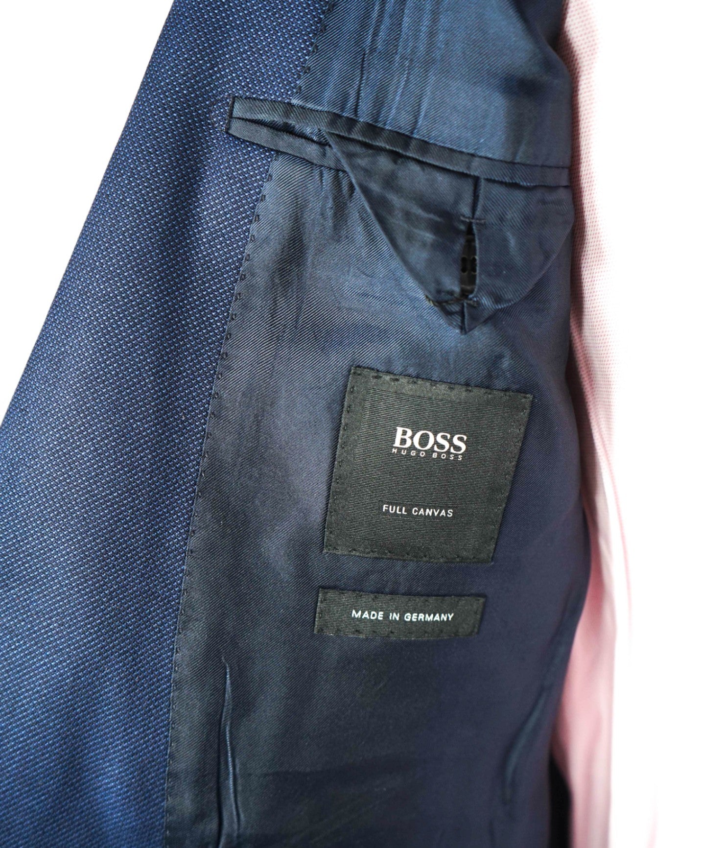 $1,295 BOSS - Navy Blue Birdseye FULL CANVAS Suit - 36