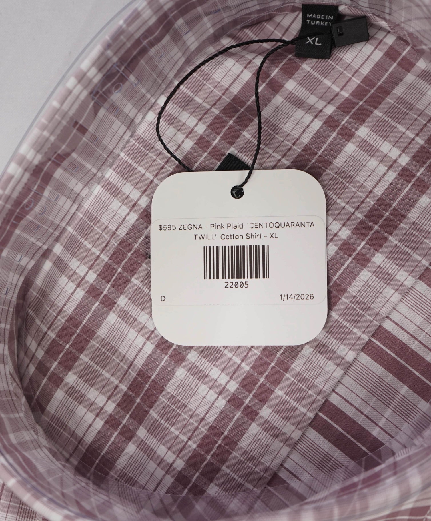 $595 ZEGNA - Pink Plaid "CENTOQUARANTA TWILL" Cotton Shirt - XL