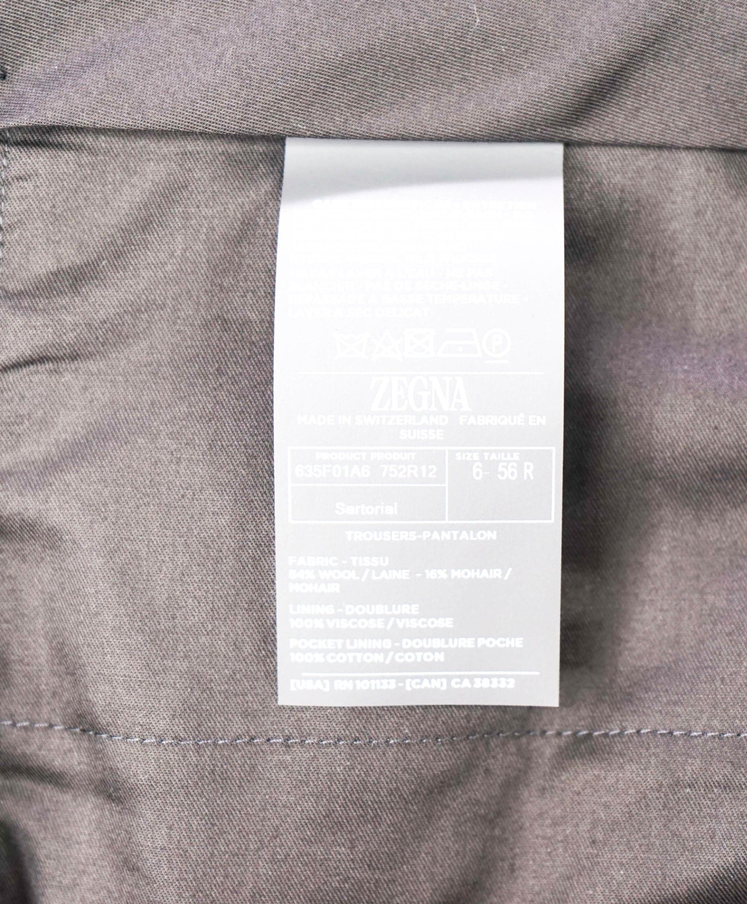 $890 ZEGNA - Black Wool/Mohair Modern Stripeless Tuxedo Pants - 38W