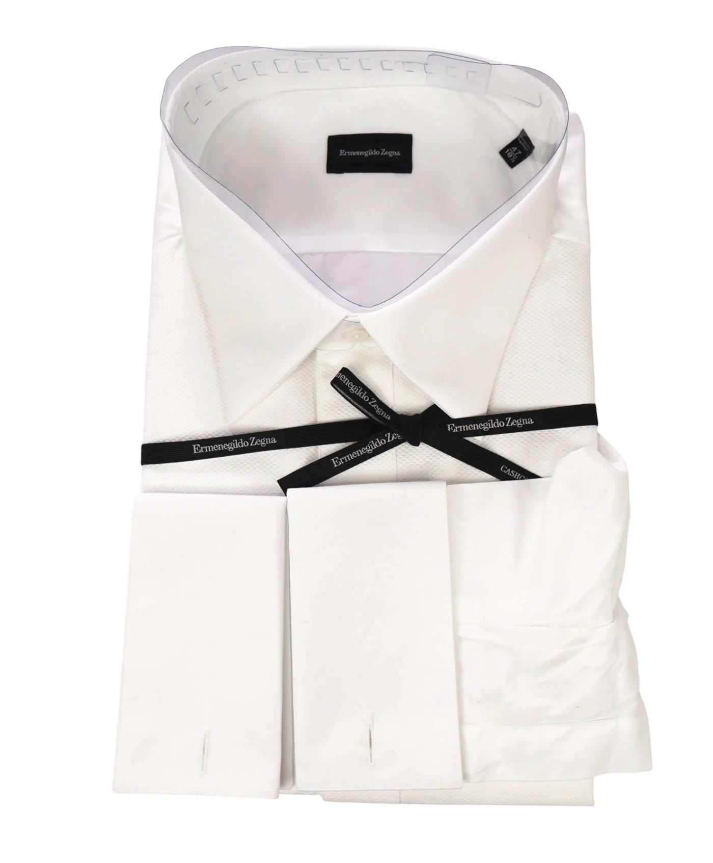 $945 ZEGNA - White Cotton Tuxedo Shirt - 18.5 / 47