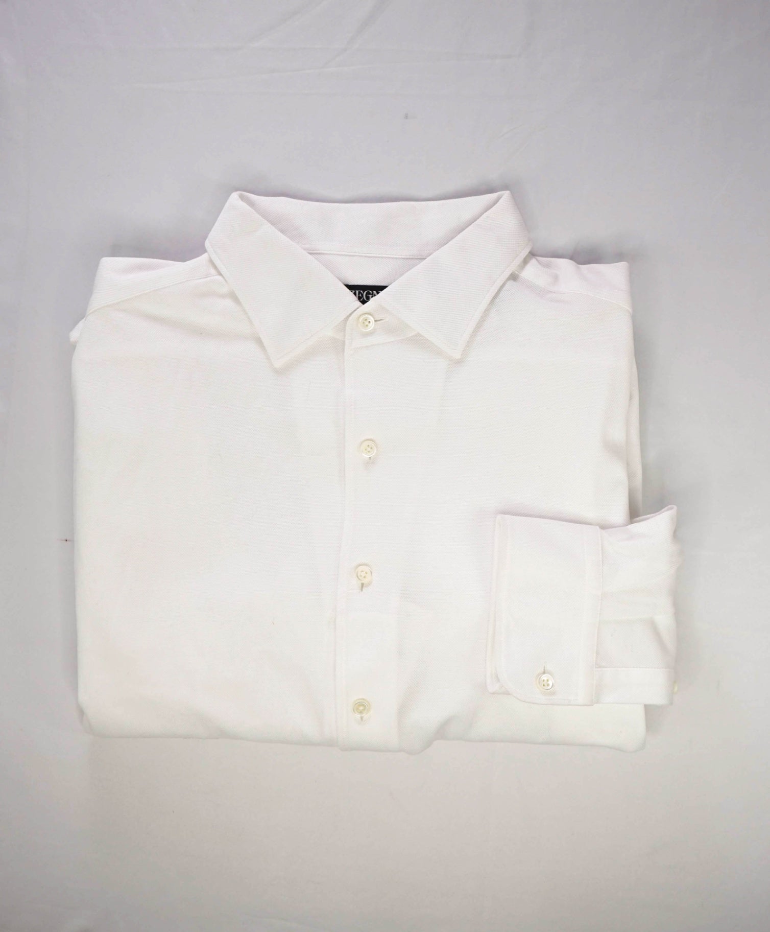 $690 ZEGNA - White Cotton Pique Knit Shirt - XXL