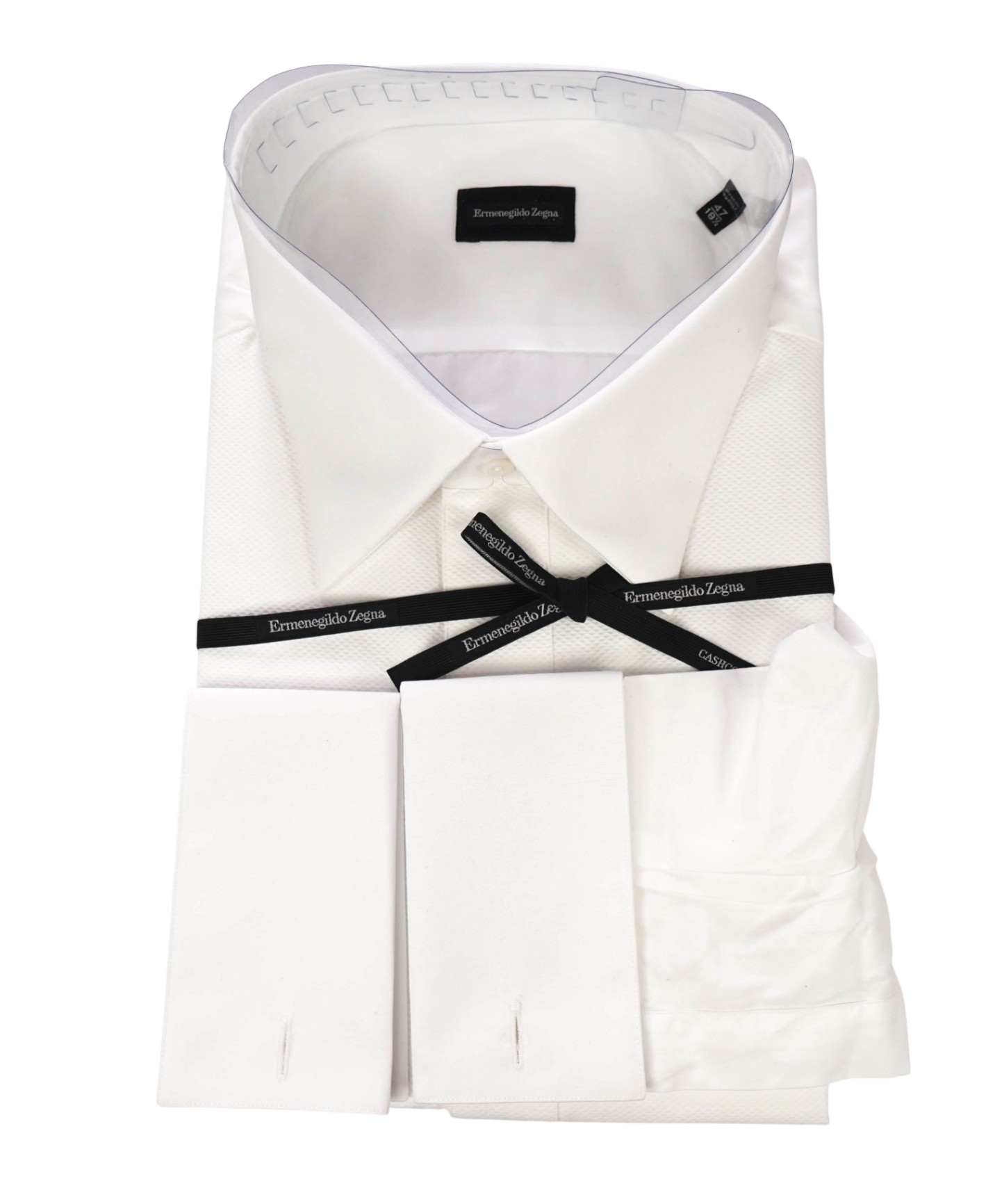 $945 ZEGNA - White Cotton Tuxedo Shirt - 18.5 / 47