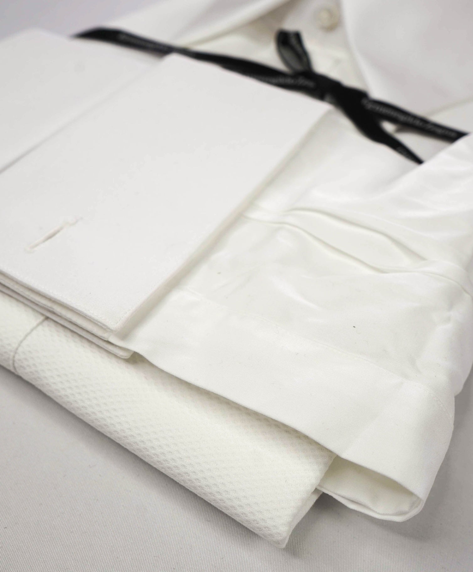 $945 ZEGNA - White Cotton Tuxedo Shirt - 18.5 / 47