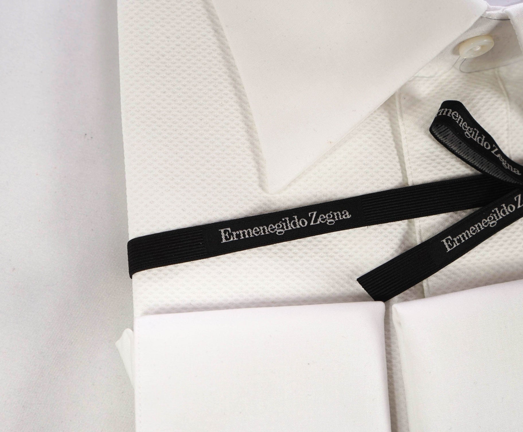 $945 ZEGNA - White Cotton Tuxedo Shirt - 18.5 / 47