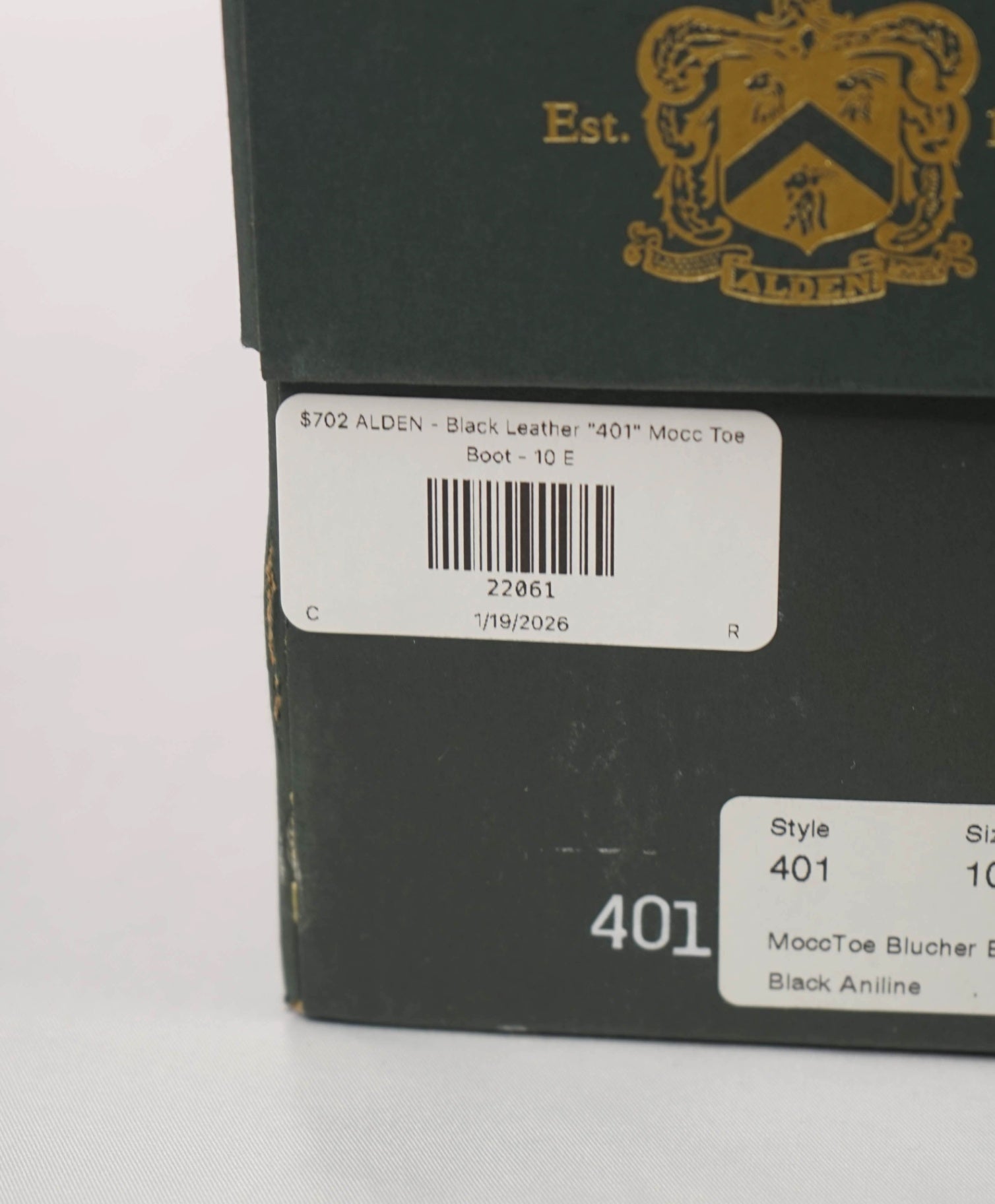 $702 ALDEN - "401 INDY BOOT" Black Leather Boot - 10 E