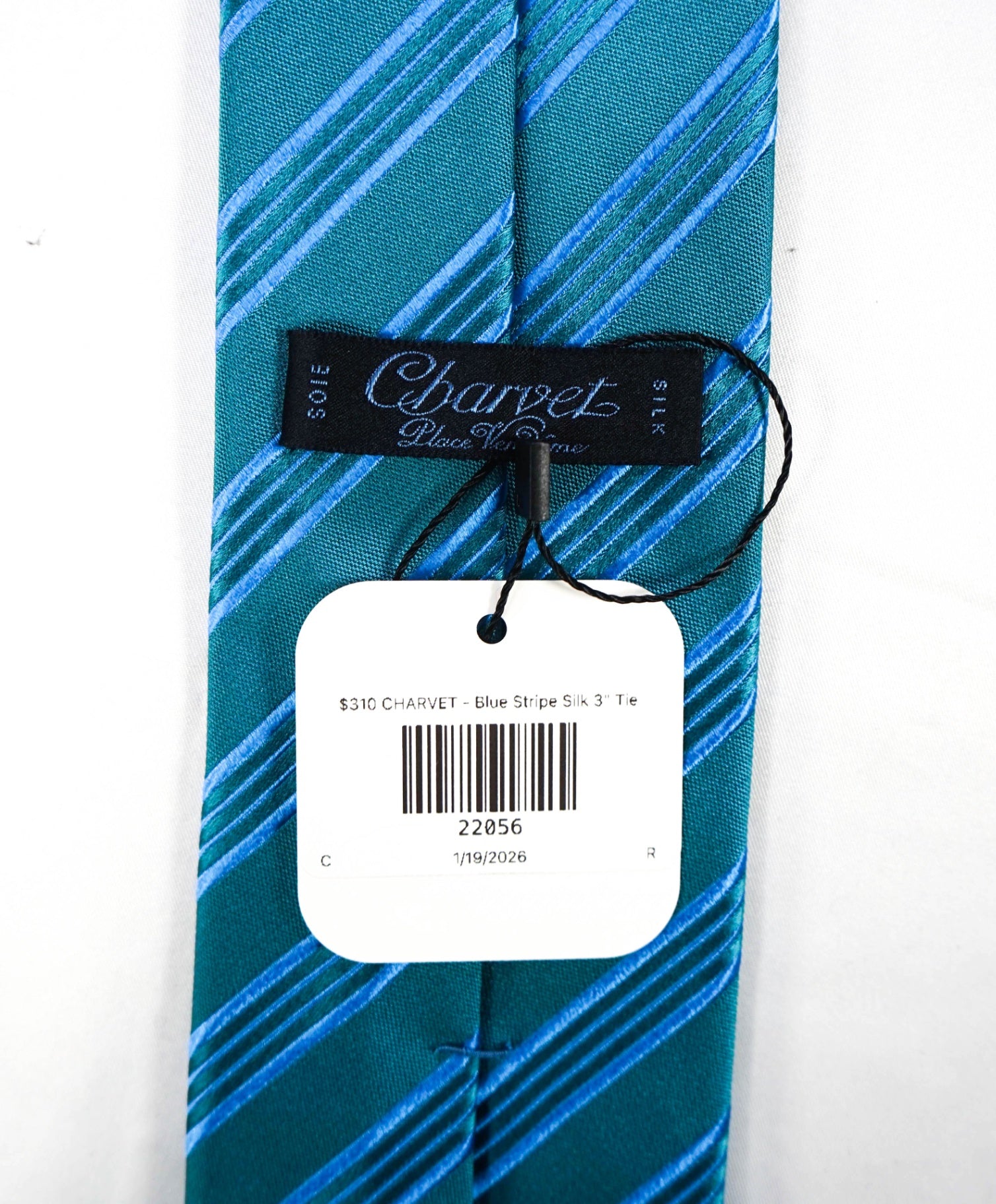 $310 CHARVET - Blue Stripe Silk 3" Tie