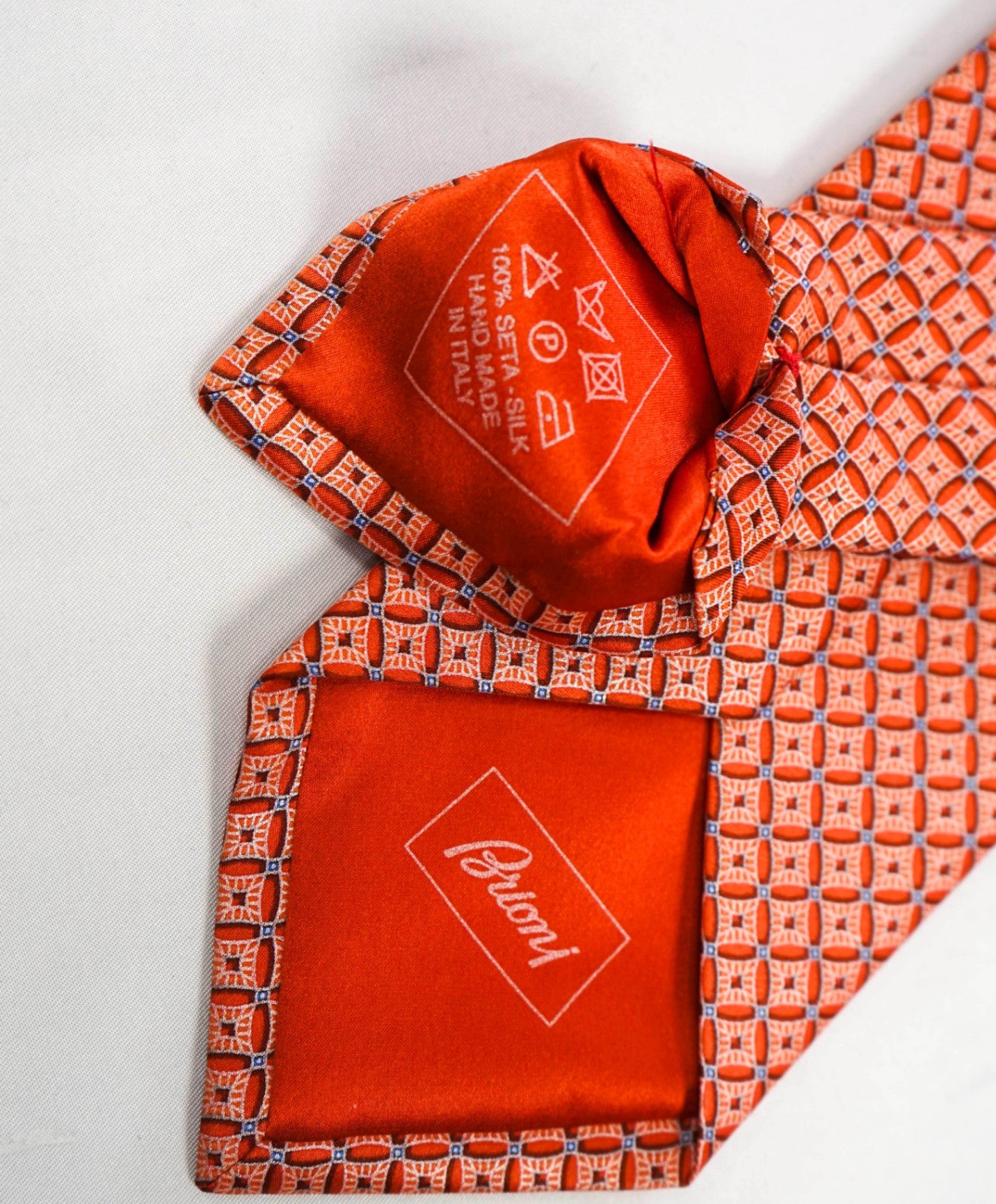 $295 BRIONI - Orange Geometric Diamond Silk 3.5" Tie