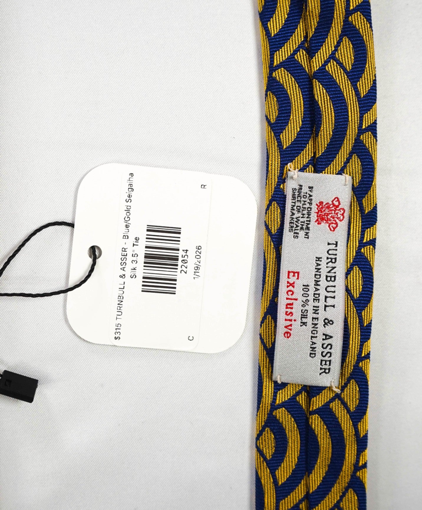 $315 TURNBULL & ASSER - Blue/Gold Seigaiha Silk 3.5" Tie