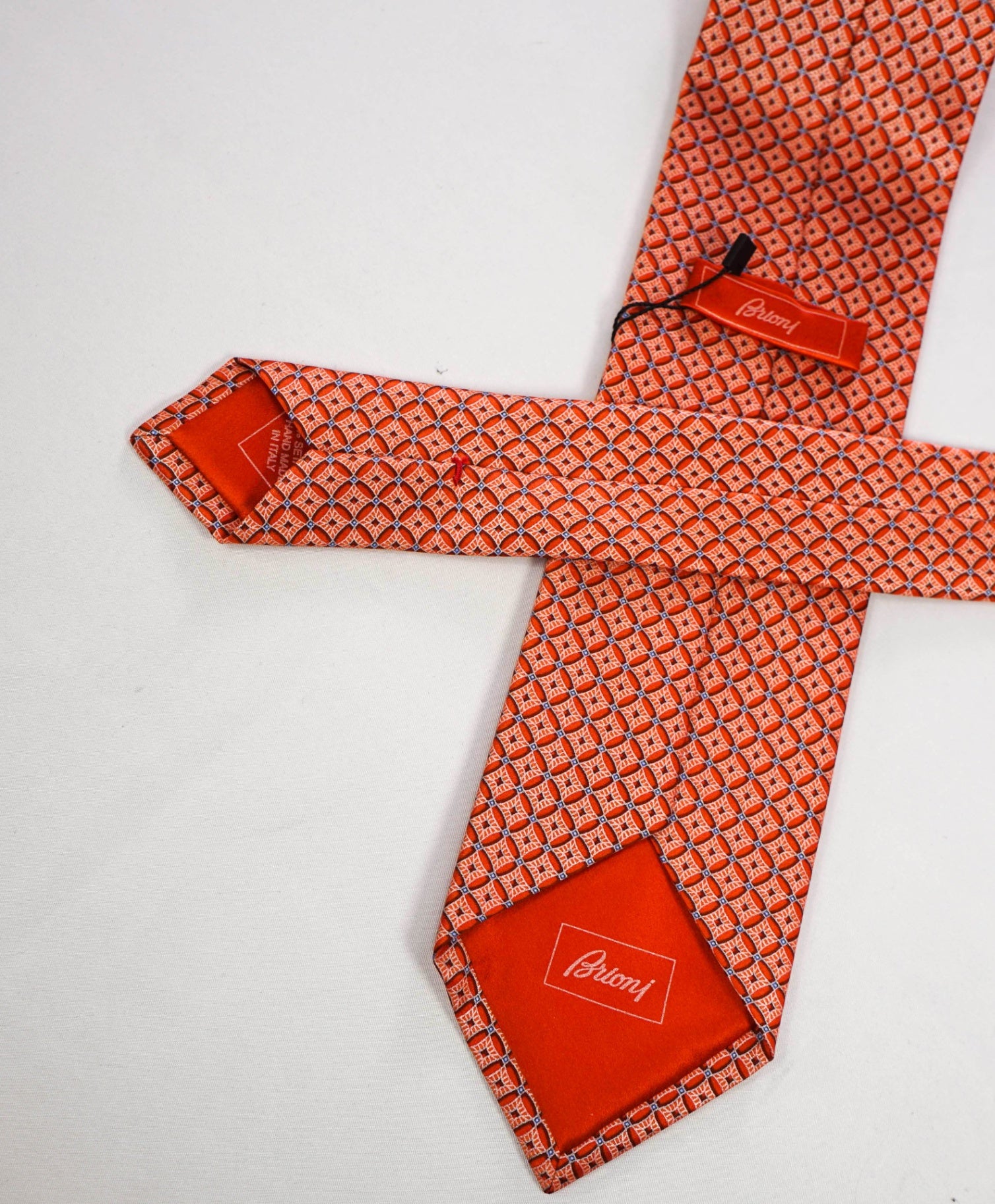 $295 BRIONI - Orange Geometric Diamond Silk 3.5" Tie