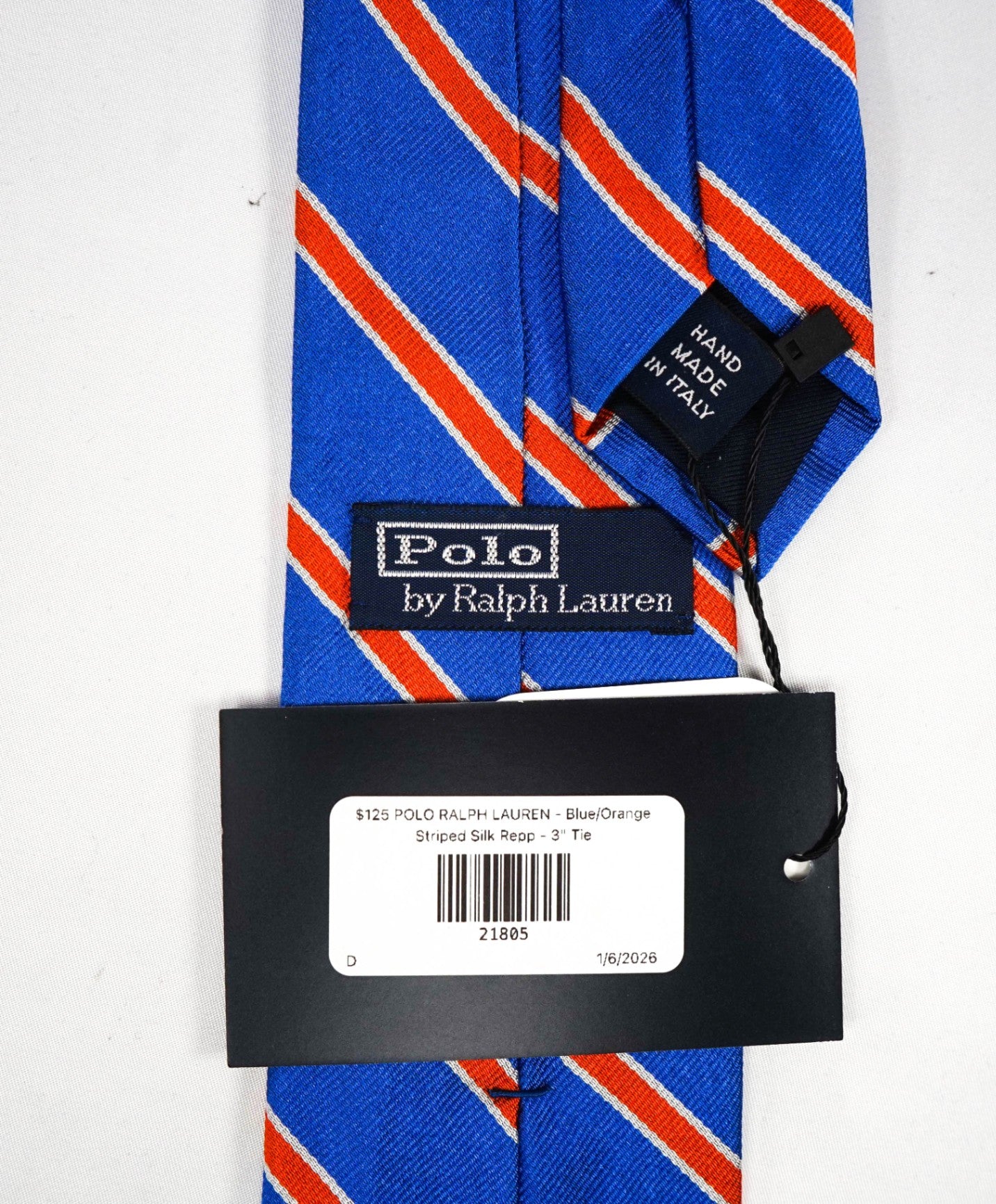 $125 POLO RALPH LAUREN - Blue/Orange Striped Silk Preppy - 3" Tie