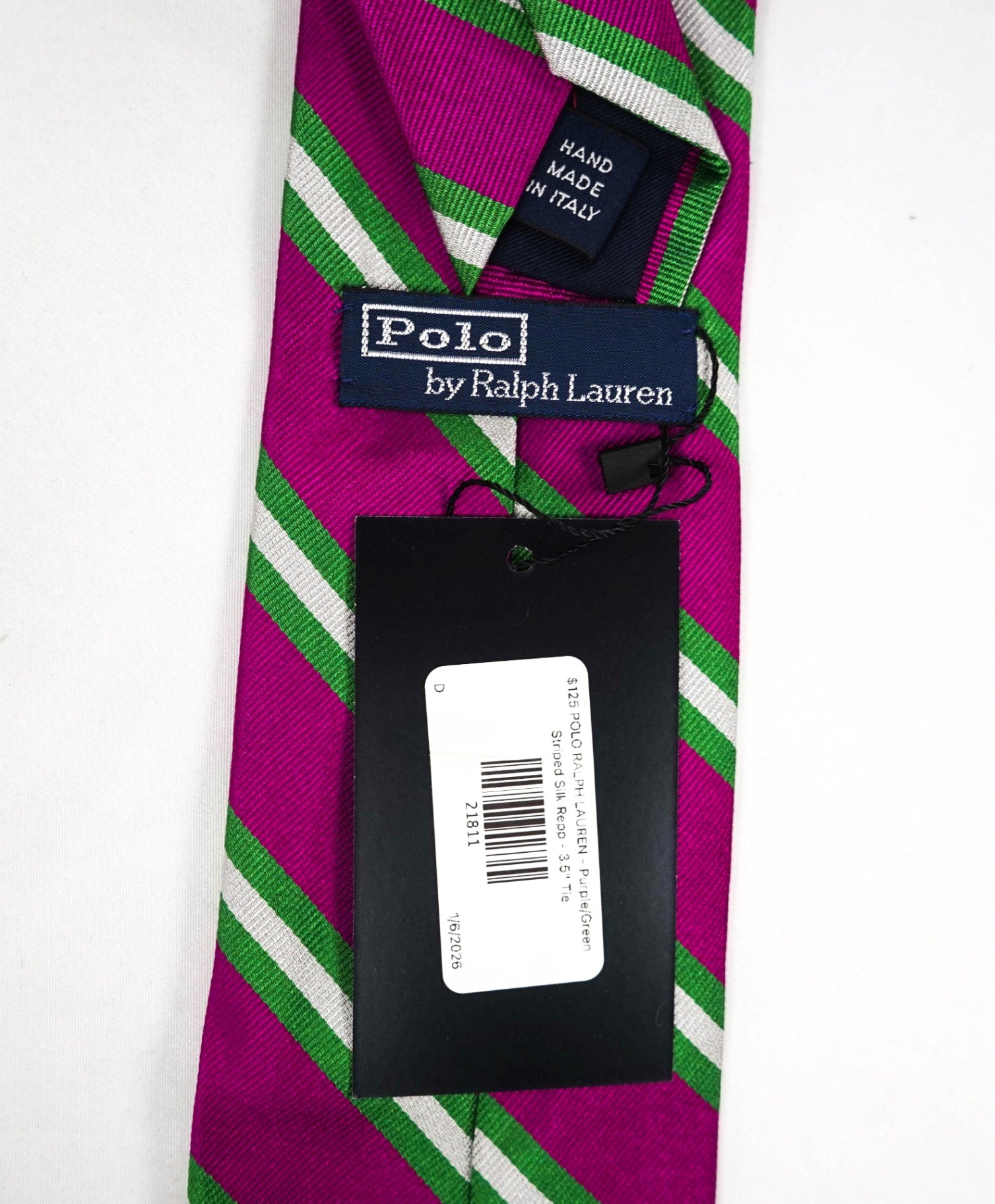 $125 POLO RALPH LAUREN - Purple/Green Stripe Silk Preppy - 3.5" Tie