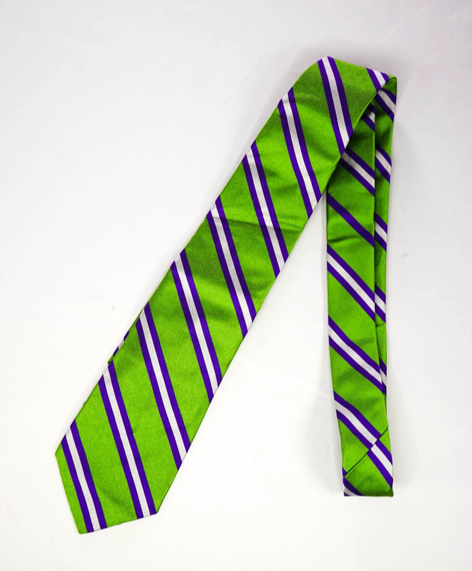 $125 POLO RALPH LAUREN - Green/Purple Striped Silk Preppy - 3.5" Tie