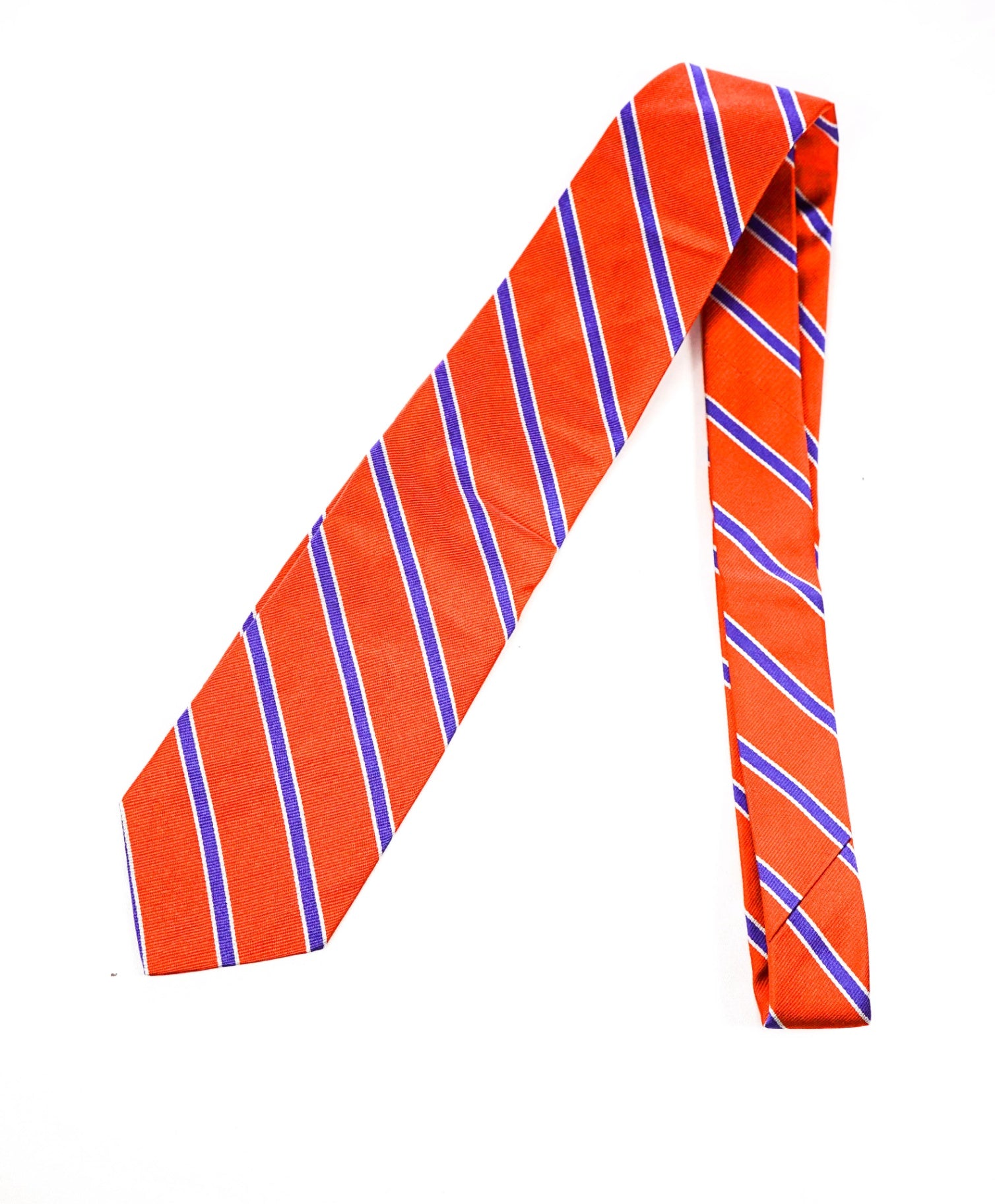 $125 POLO RALPH LAUREN - Orange/Blue Striped Silk Preppy - 3.5" Tie