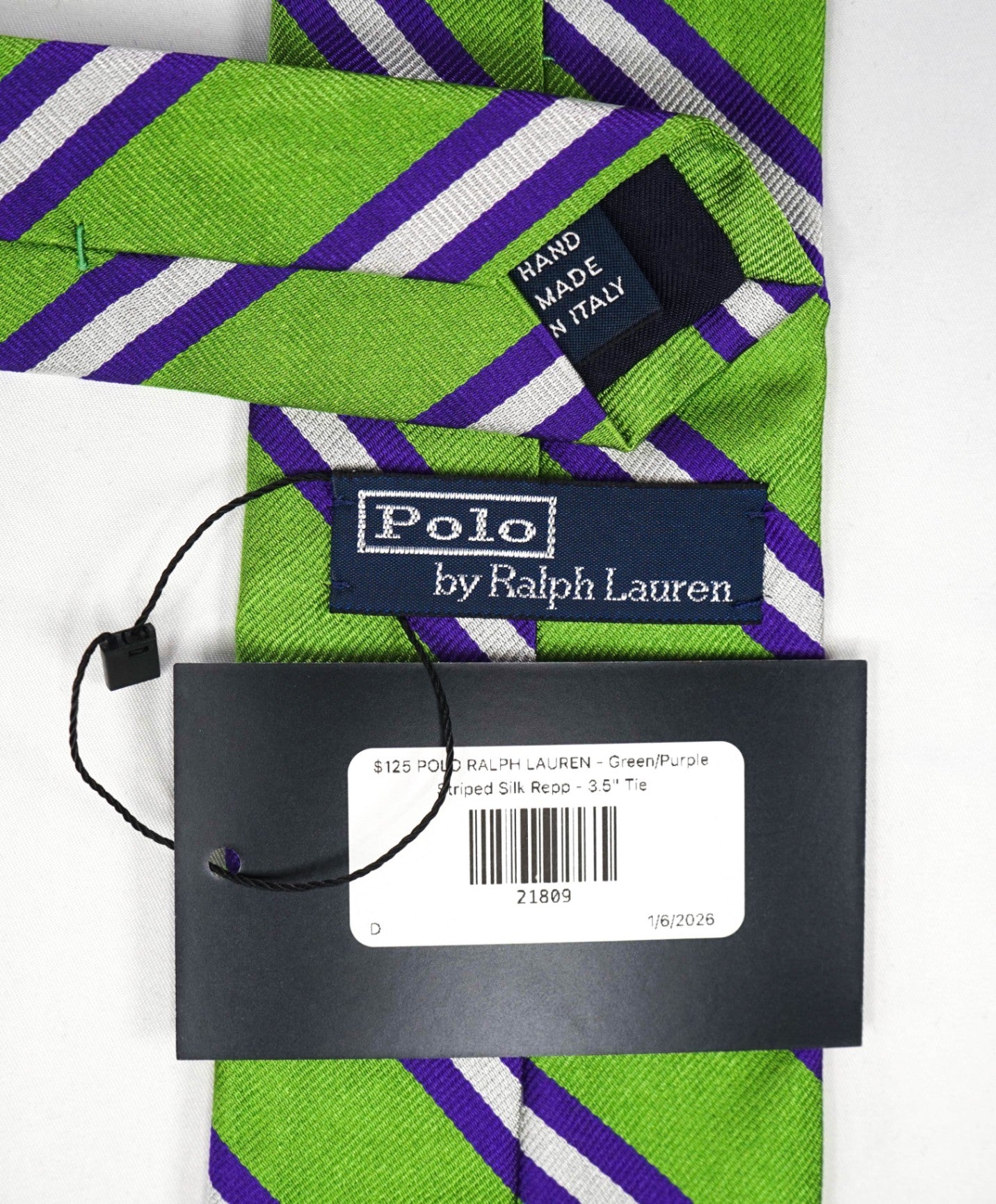 $125 POLO RALPH LAUREN - Green/Purple Striped Silk Preppy - 3.5" Tie