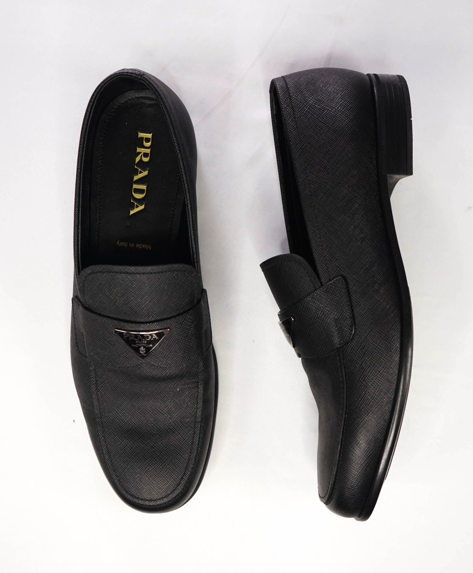 $950 PRADA - Black Textured Leather Loafers - US 10 (9UK)