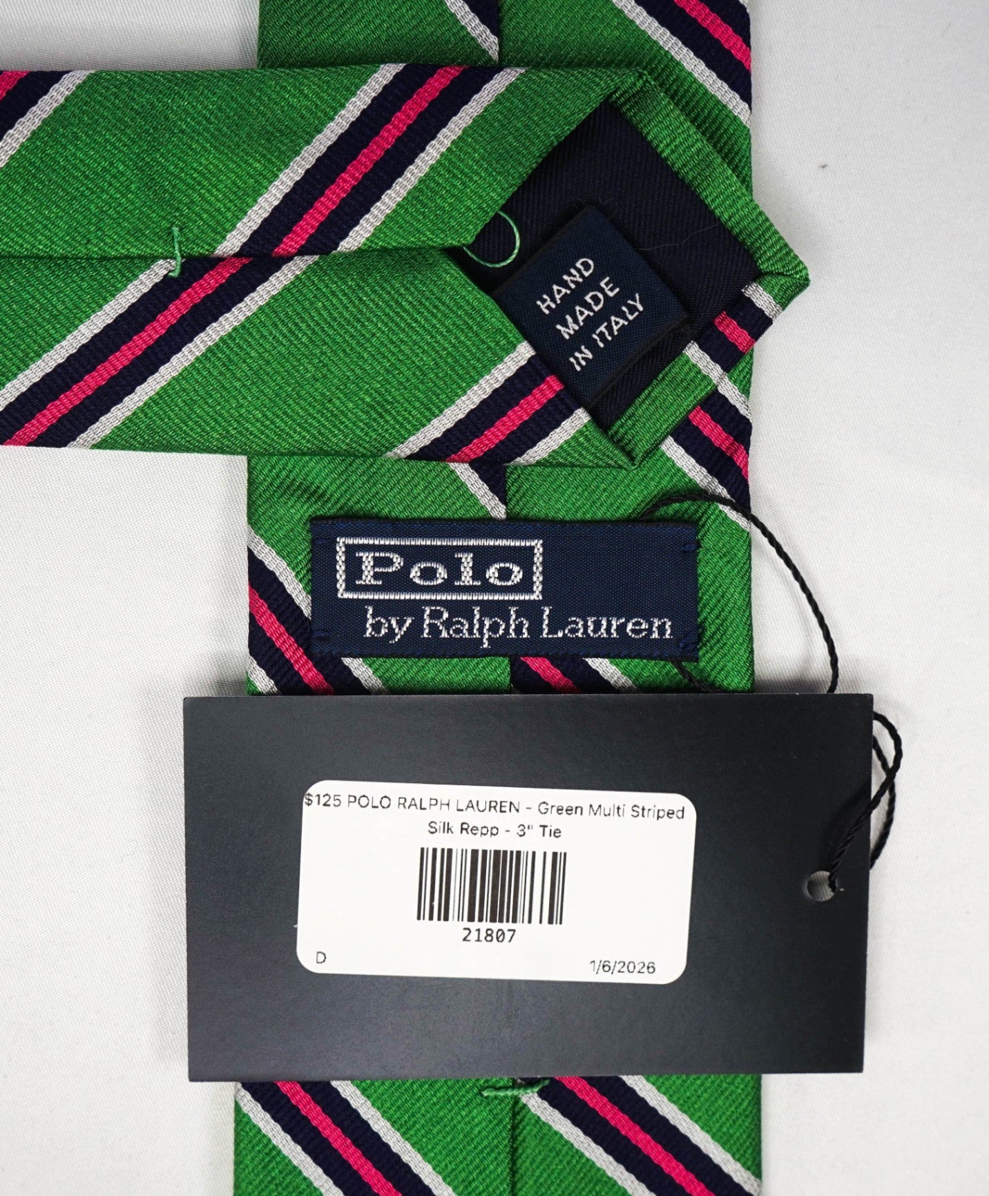$125 POLO RALPH LAUREN - Green Multi Striped Silk Preppy - 3" Tie