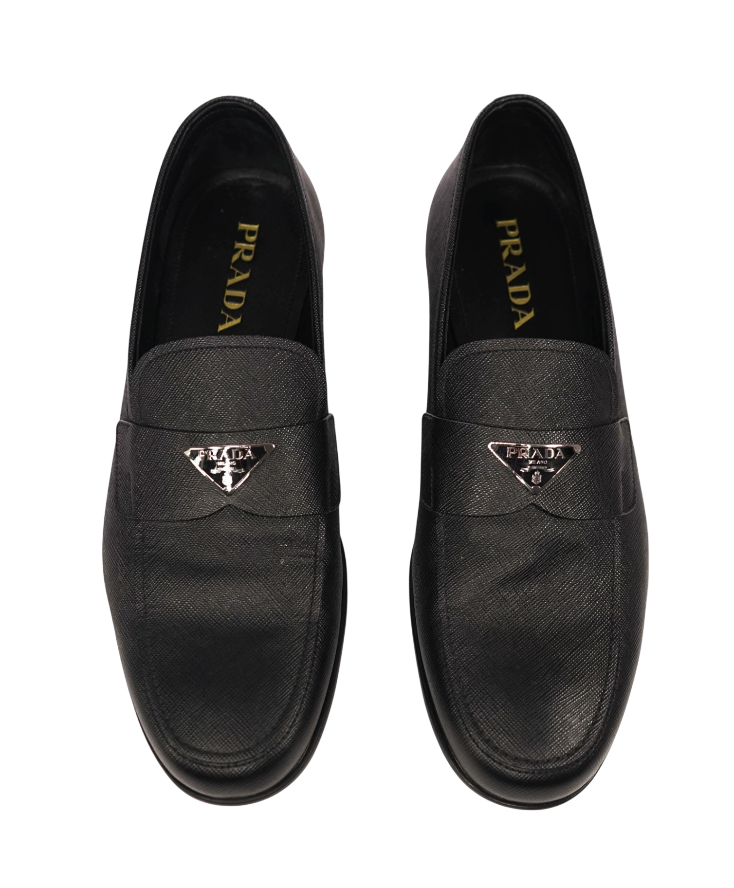 $950 PRADA - Black Textured Leather Loafers - US 10 (9UK)